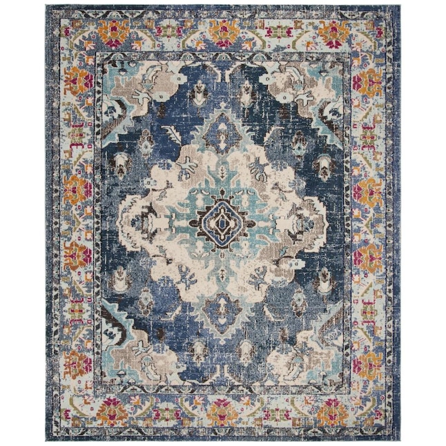 Navy Light Blue SAFAVIEH Monaco Collection MNC243N Boho Chic Medallion Distressed Non-Shedding Living Room Bedroom Dining Home Office Area Rug 8' x 10' 