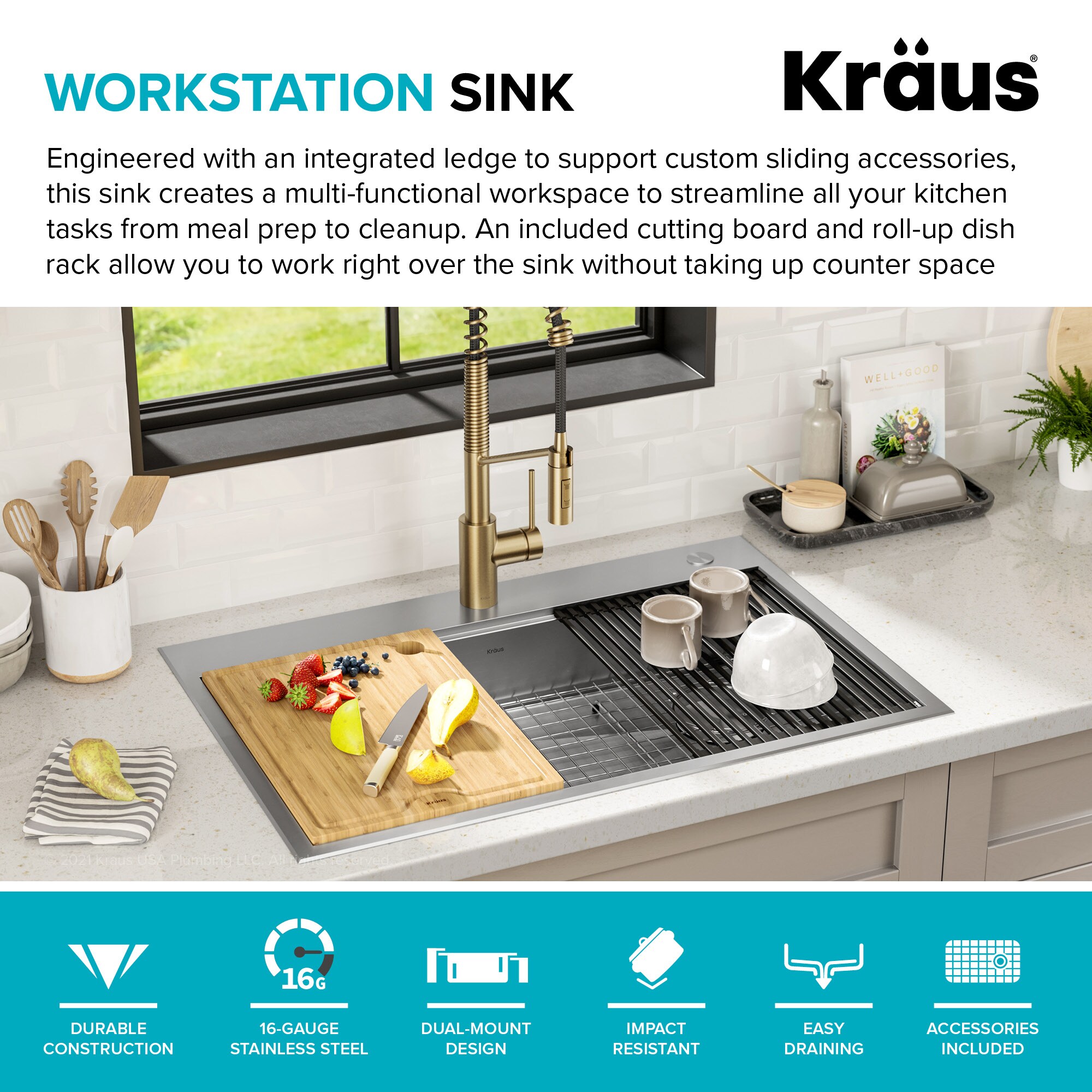 Kraus Kore Dual-mount 33-in x 22-in Stainless Steel Single Bowl ...