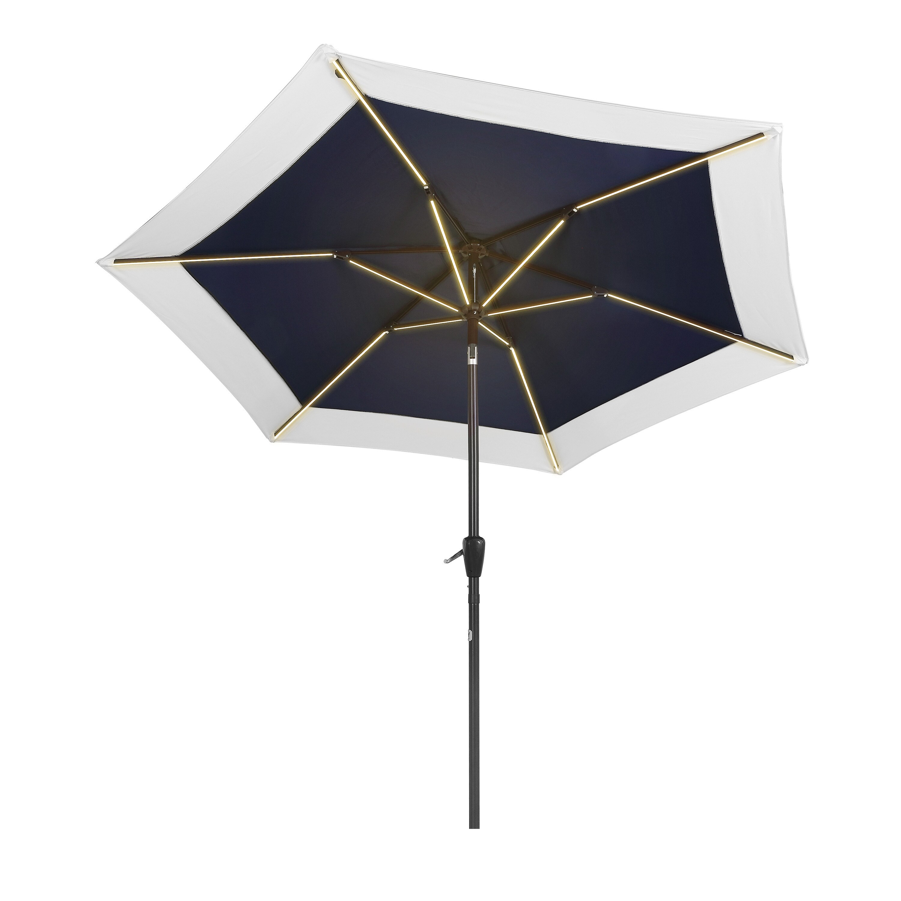 Spencer 9 ft. Coral Pink and White Solar LED Market Patio Umbrella with Aluminum Frame