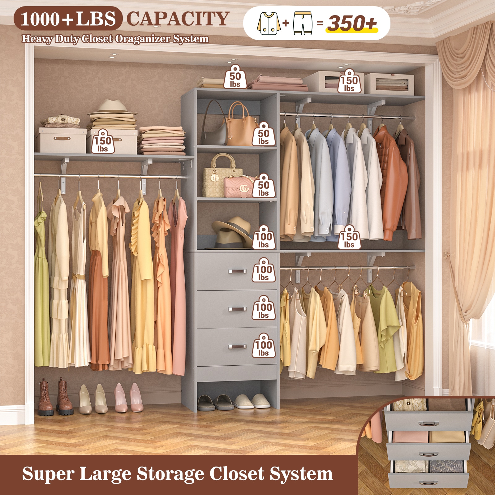 Aheaplus YGJCBJZ-G Wood-Closet-Kits - View #3