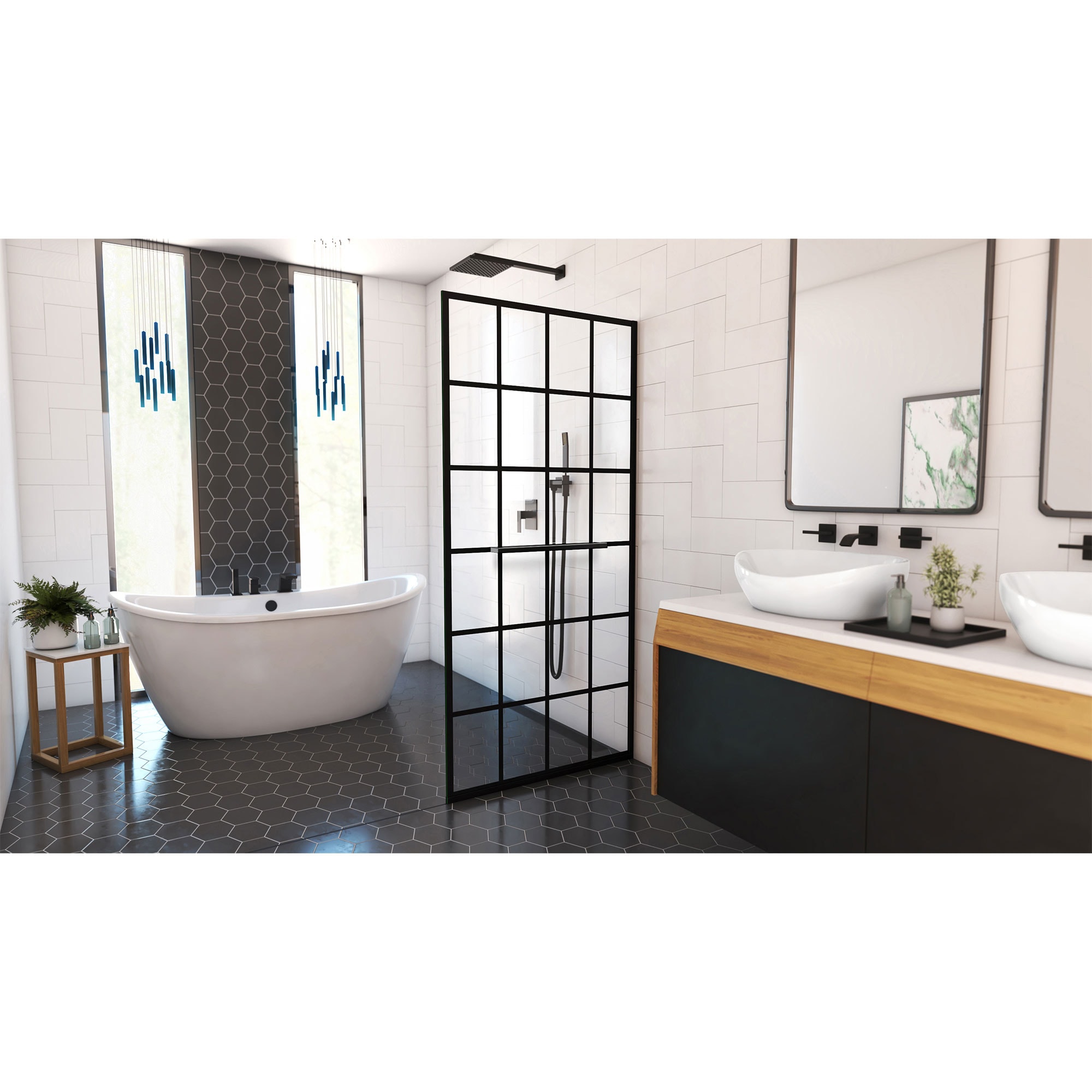Toulon 34" W x 72" H Frameless Shower Screen in Satin Black