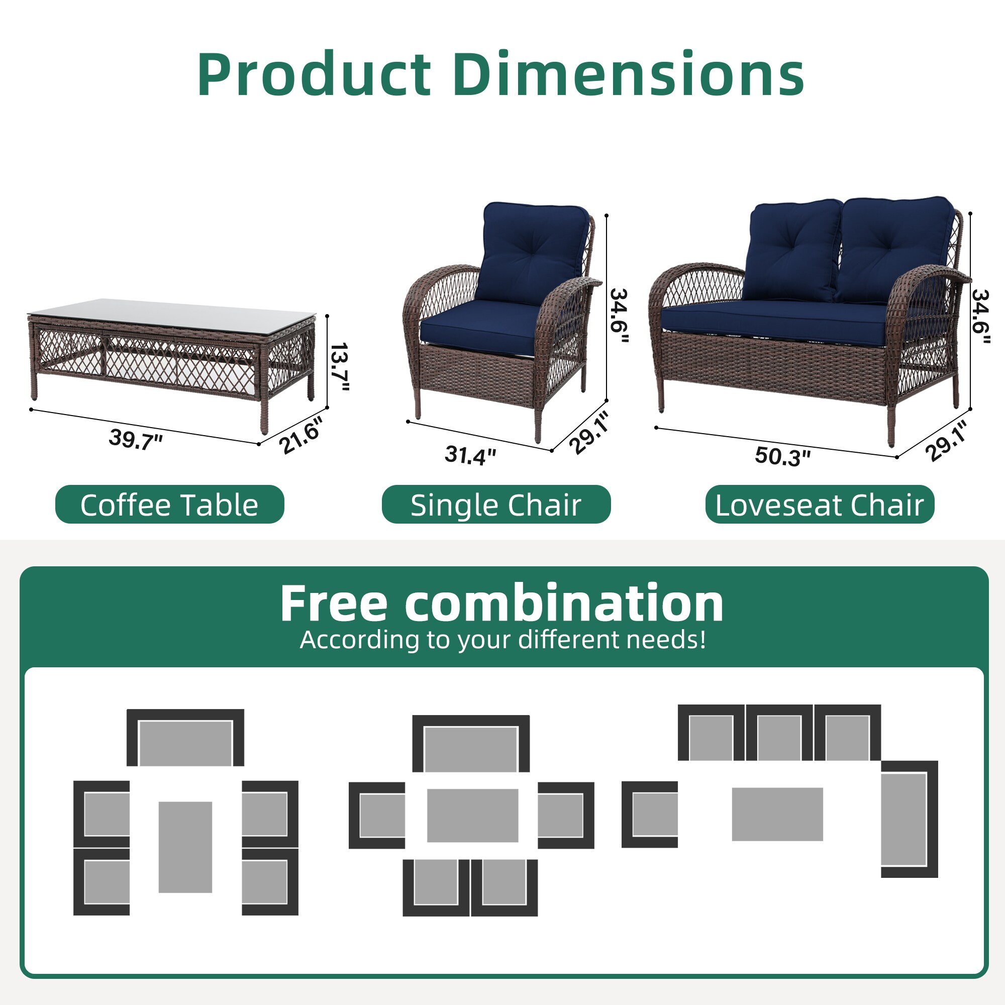 UPHA LHBR-2AB-NAVYBLUE Patio-Conversation-Sets - View #3