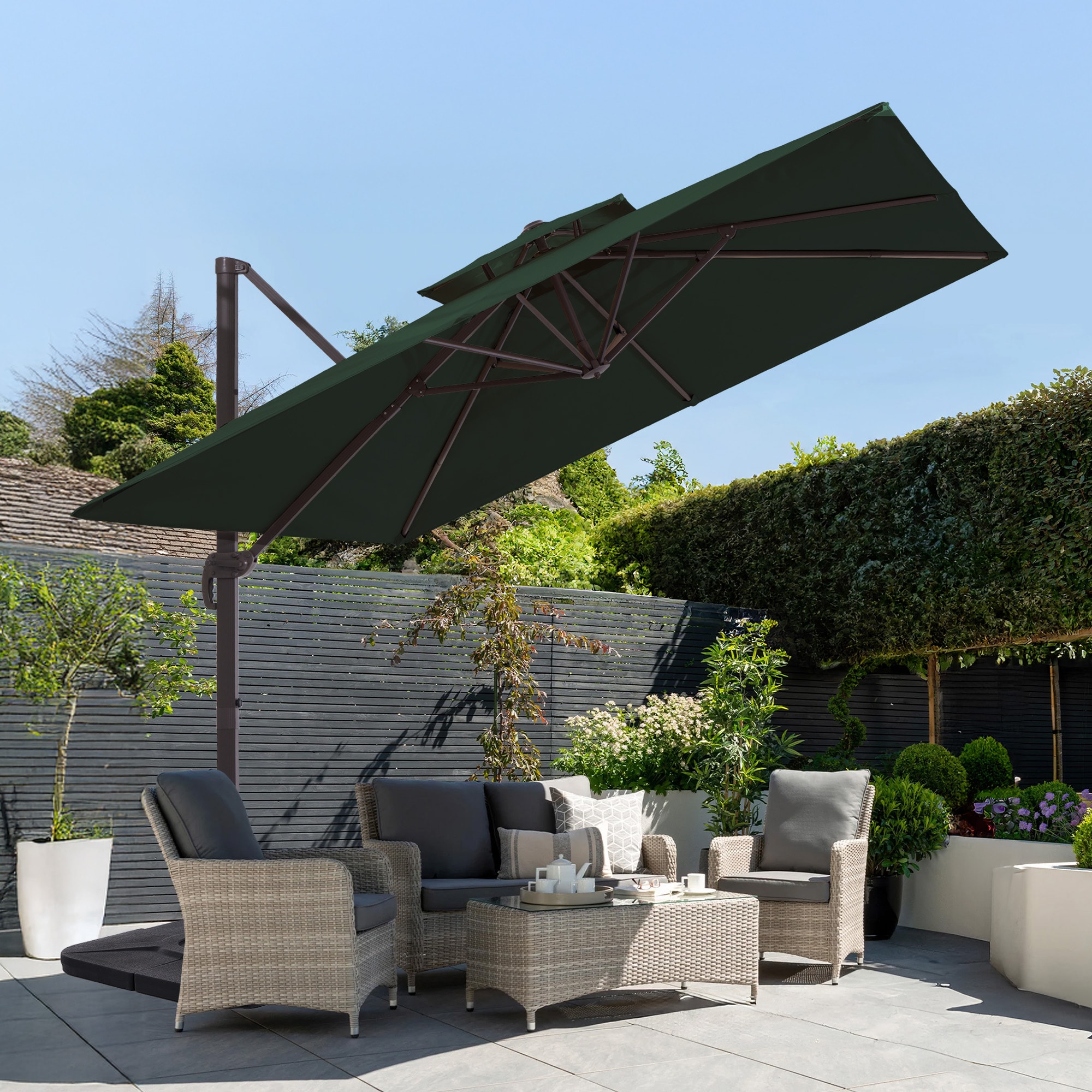 JEAREY SMKFZ-YM 11-ft Aluminum Green Crank Cantilever Patio Umbrella