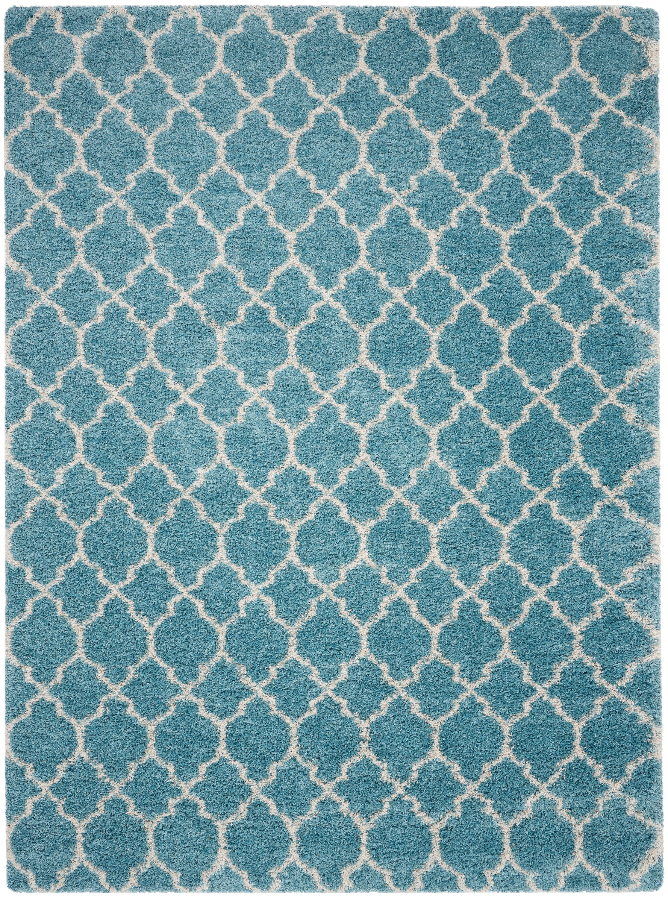 Aqua Rectangular Reversible Shag Synthetic Area Rug