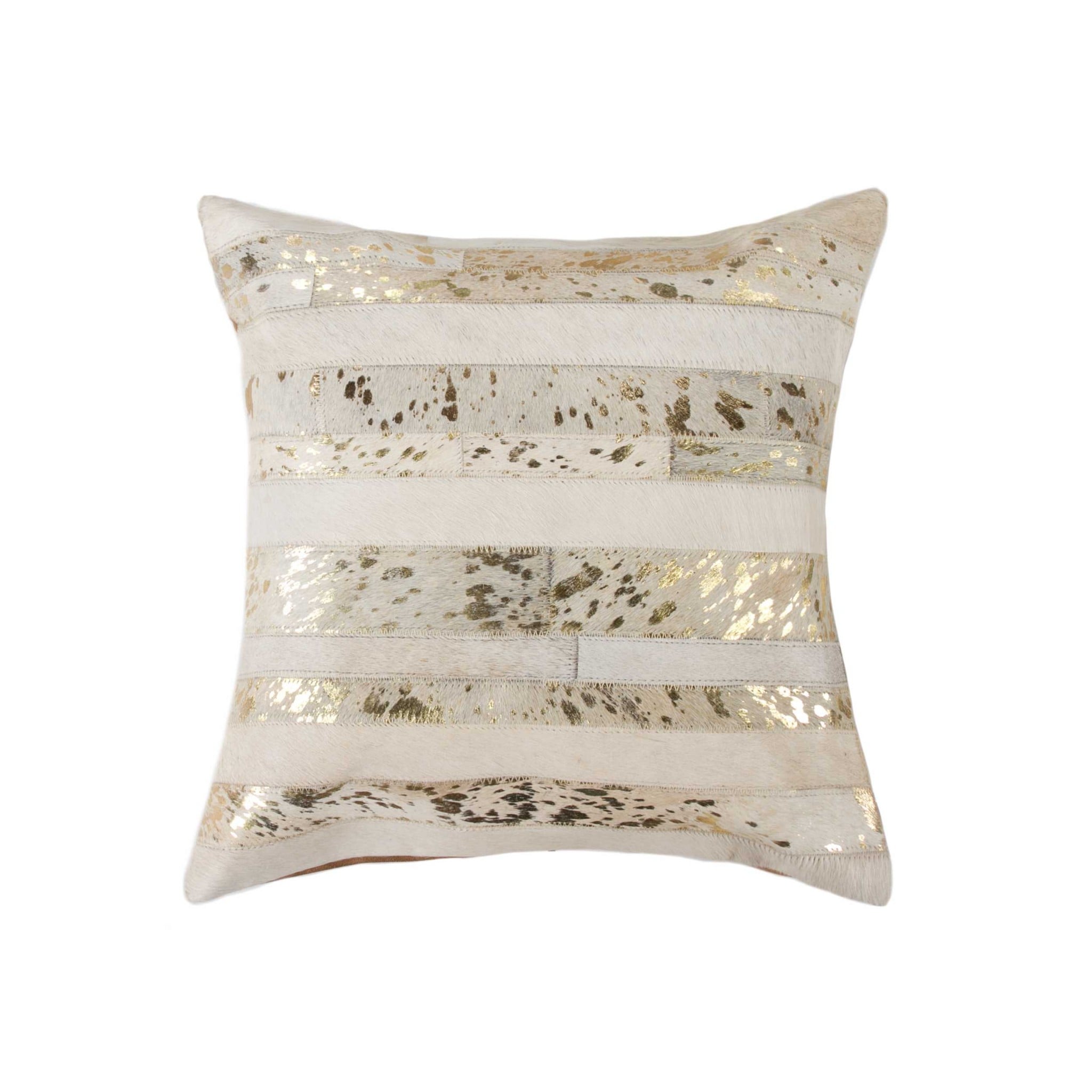 18" Beige and Gold Cowhide Throw Pillow