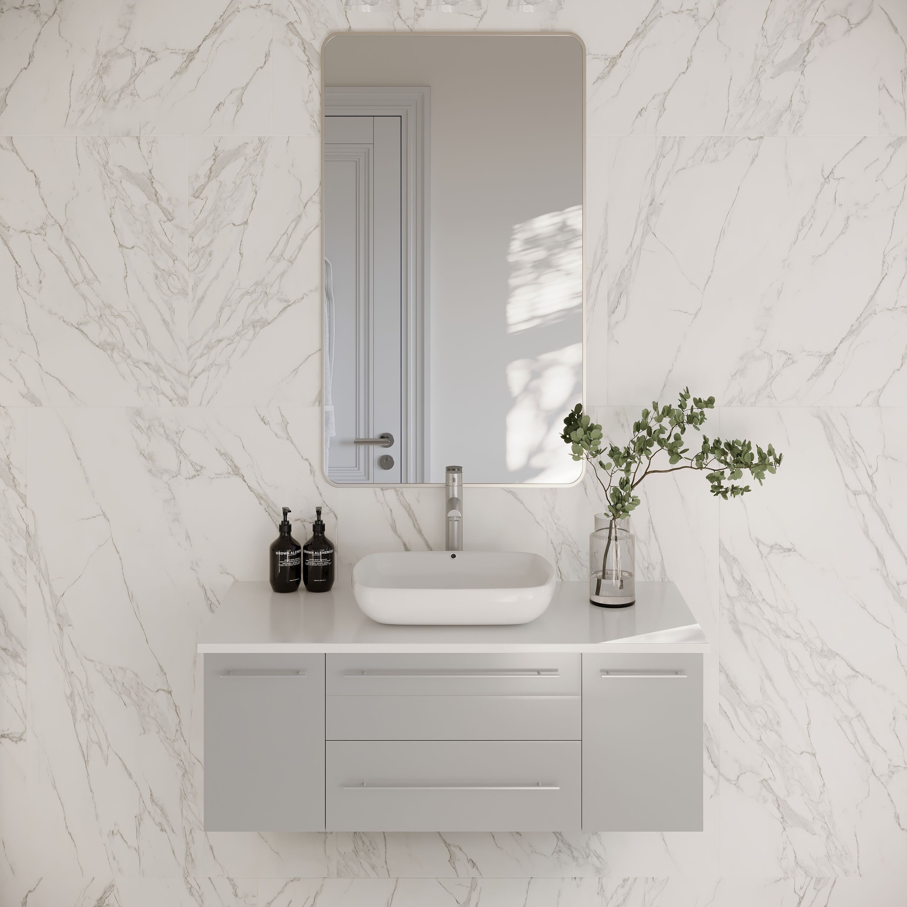 Fresca FCB6142GR-VSL-CWH-V Lucera 42-in Gray Single sink Floating Bathroom Vanity with White Quartz Top