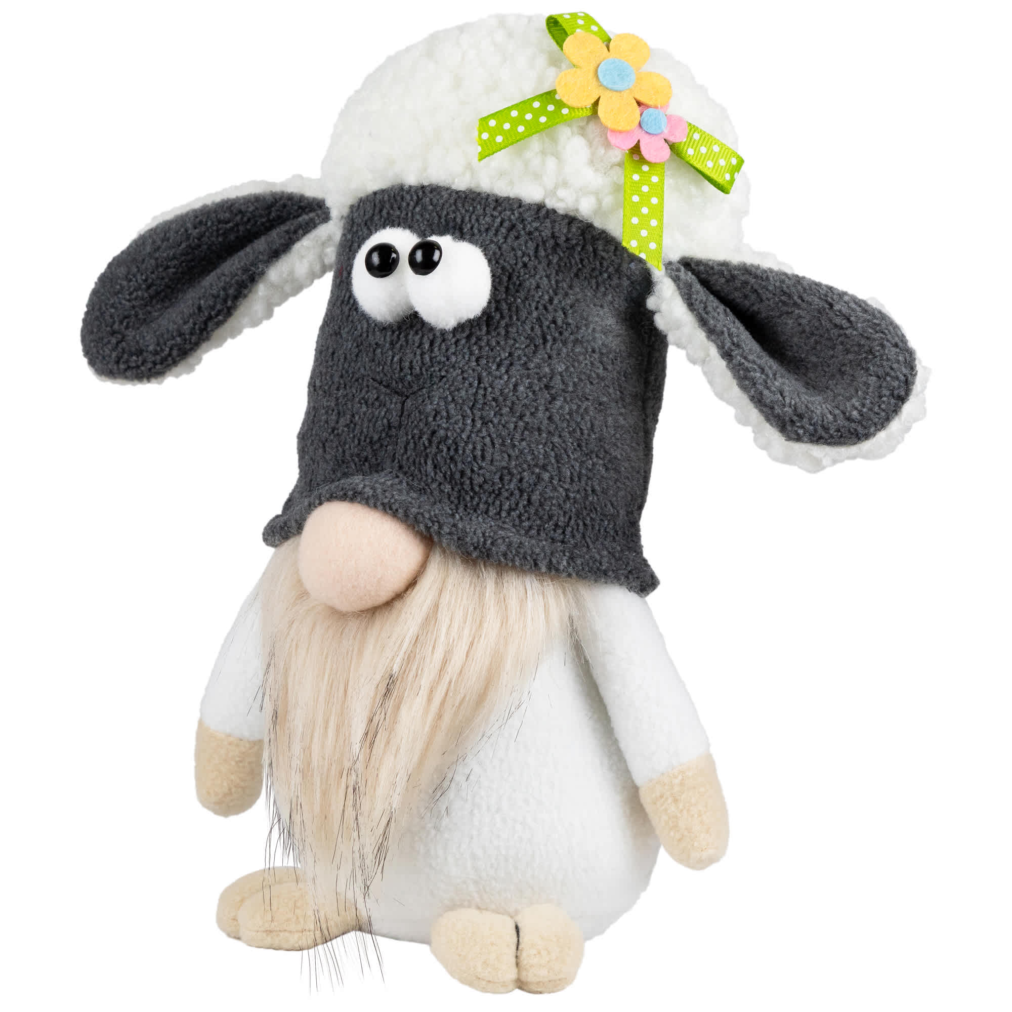 Northlight Plush Floral Sheep Gnome Easter Decoration - 9 inch - White ...