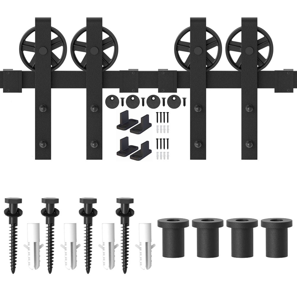 WINSOON GCM4125 66-in Matte Matte Black Indoor Spoke Wheel Double Barn door hardware kit