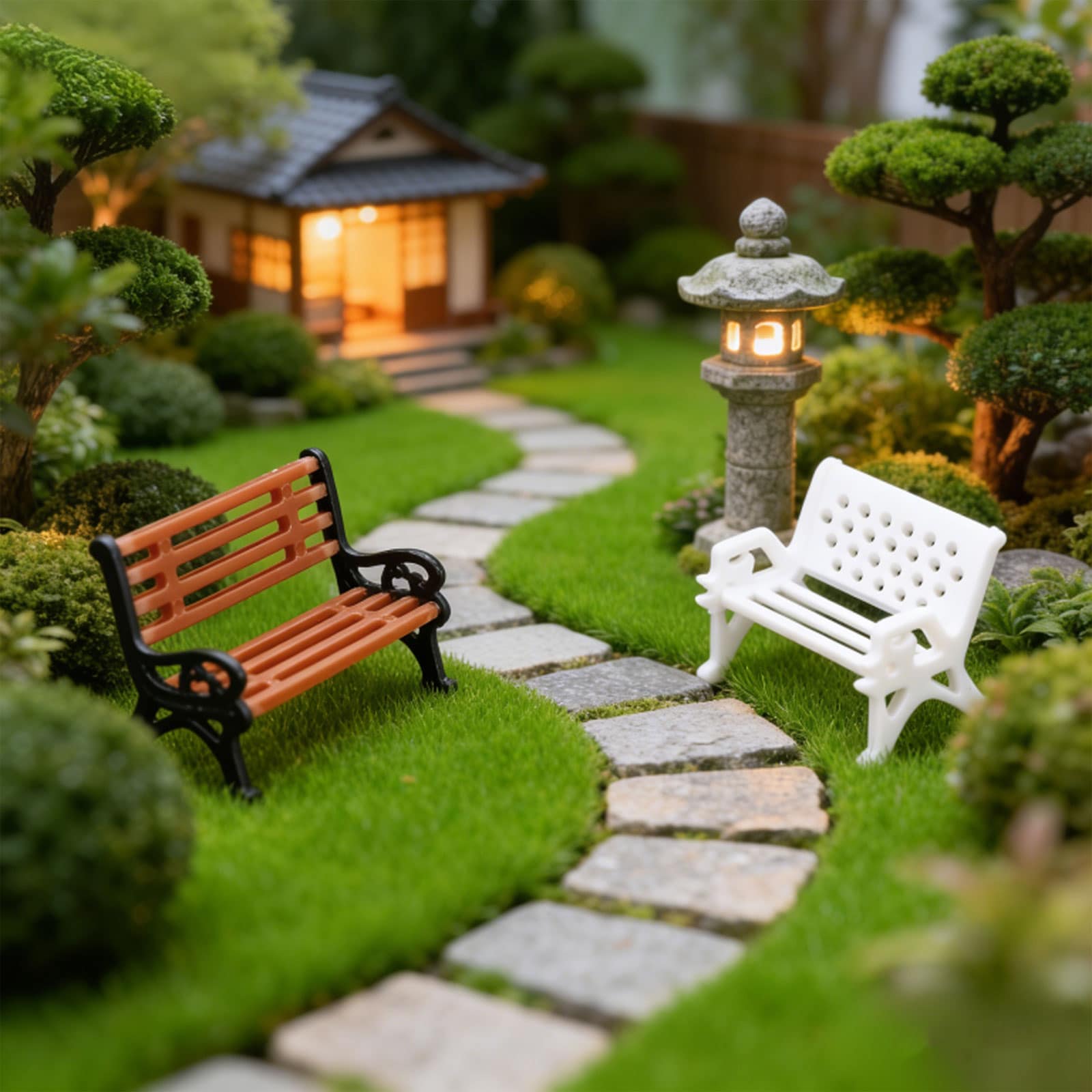 TOYANDONA Lot de 2 bancs miniatures pour maison de poupée : banc de parc et chaise pour petits meubles de maison de poupée, bonsaï, terrariums, accessoires de jardin féérique