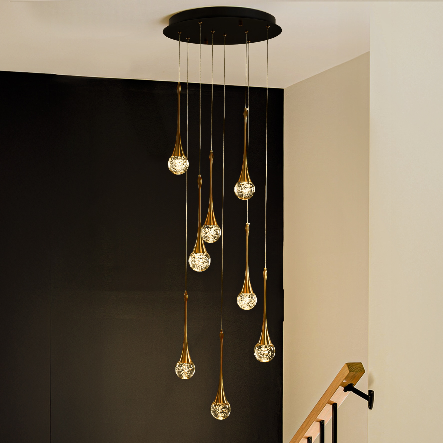 AloaDecor Lighting 8 -Light Matte Black LED Seeded glass Metal Chandelier