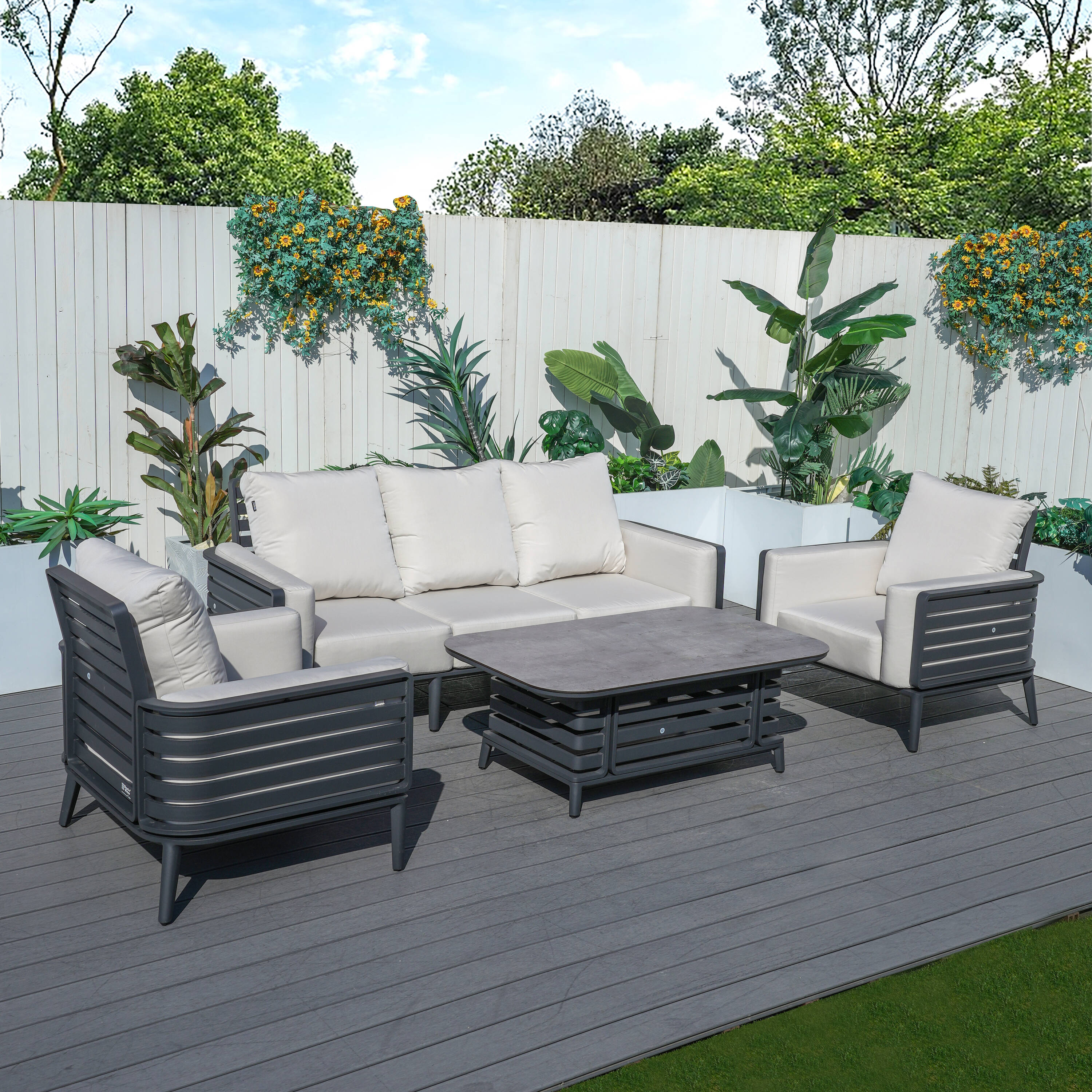 Direct Wicker DWS-2350TS2SC&52&24 6 -Piece 3 Patio Sofa Conversation Set with White Cushions