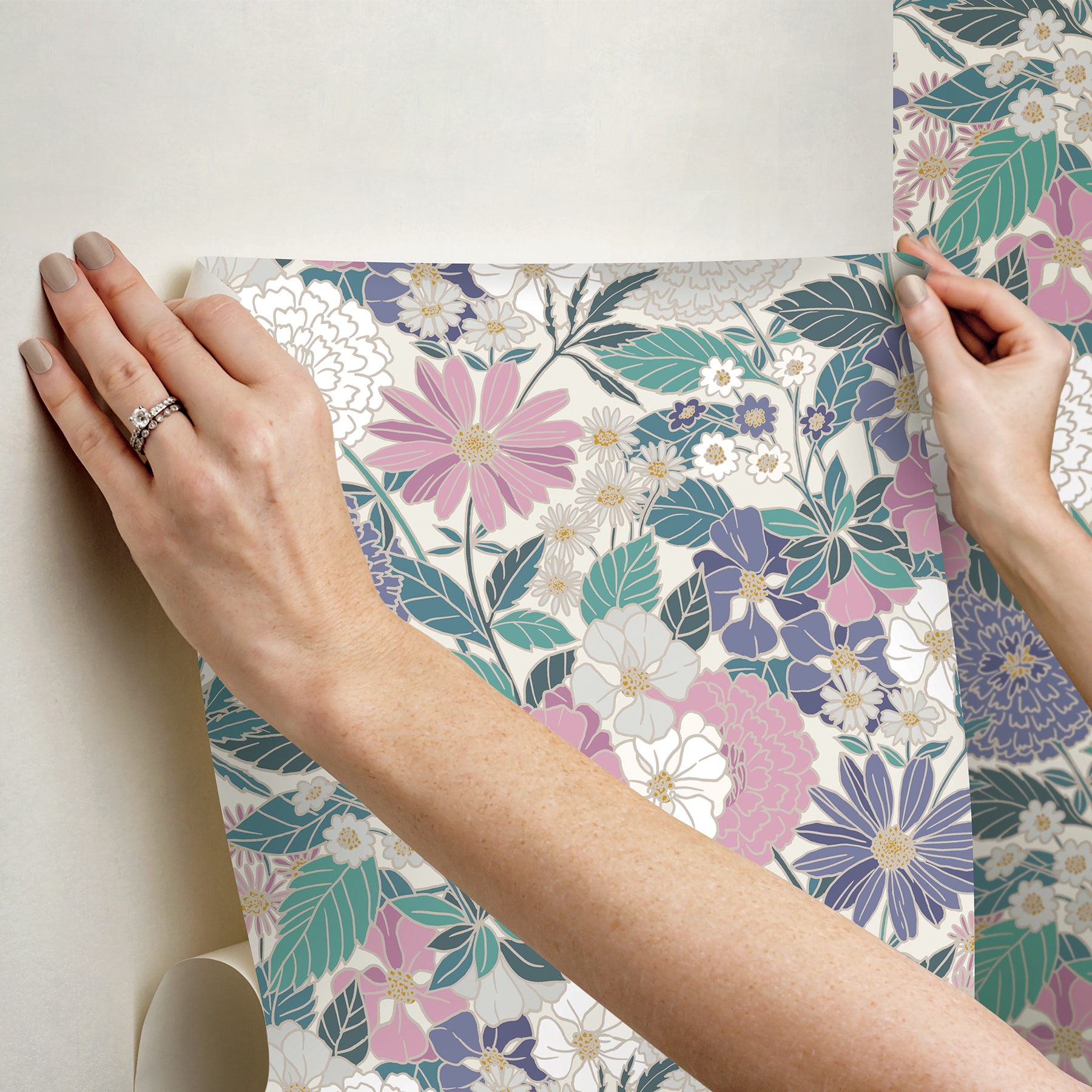 Pink and Beige Bohemian Floral Peel and Stick Wallpaper Roll