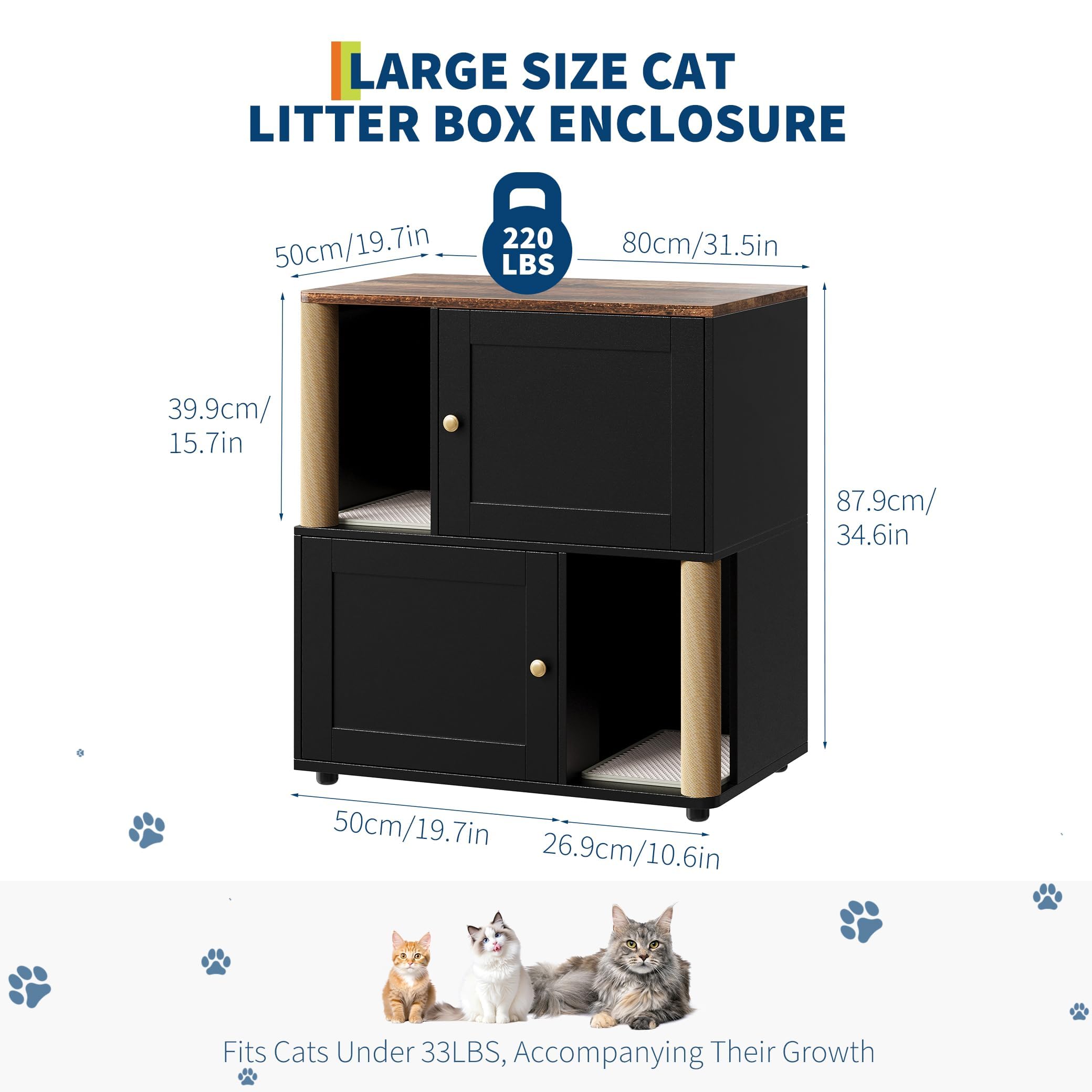 Garvee Double Litter Box Enclosure for 2 Cats - 2-Tier Wooden Cabinet  w/Scratching Posts and Mats Corner Cat Washroom/Bed in the Litter Box  Concealment department at Lowes.com