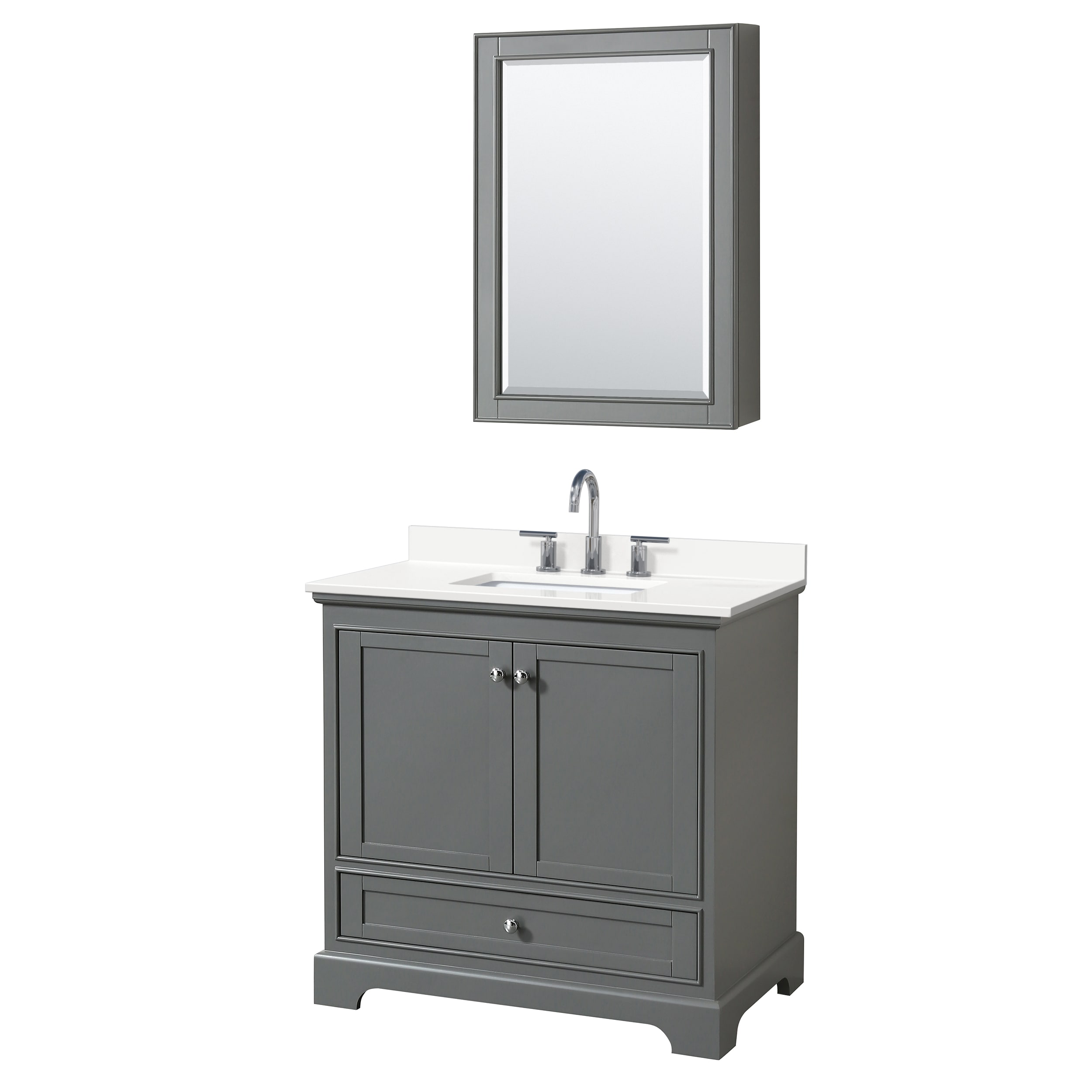 Wyndham Collection WCS202036SKGWQUS3MED Deborah 36-in Dark Gray Undermount Single Sink Bathroom Vanity with White Quartz Top (Mirror Included)