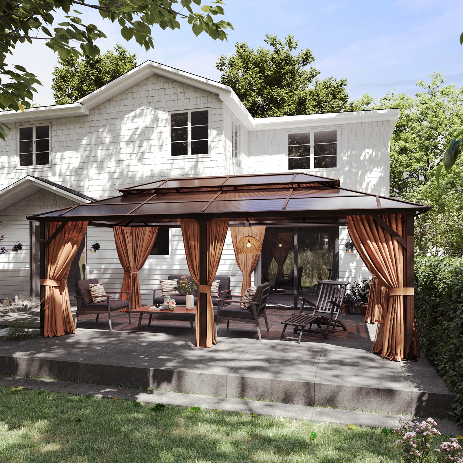 Bapipro BPGB11B44 19.6-ft x 11.9-ft Gazebos Brown Gazebo with Hardtop Roof (Screen Included)