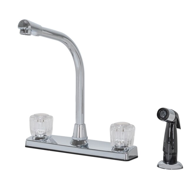 EZ-FLO Chrome 2-Handle Deck-Mount High-Arc Handle Kitchen Faucet (Deck Plate Included) EZ-FLO Chrome 2-Handle Deck-Mount High-Arc Handle Kitchen Faucet (Deck Plate Included)