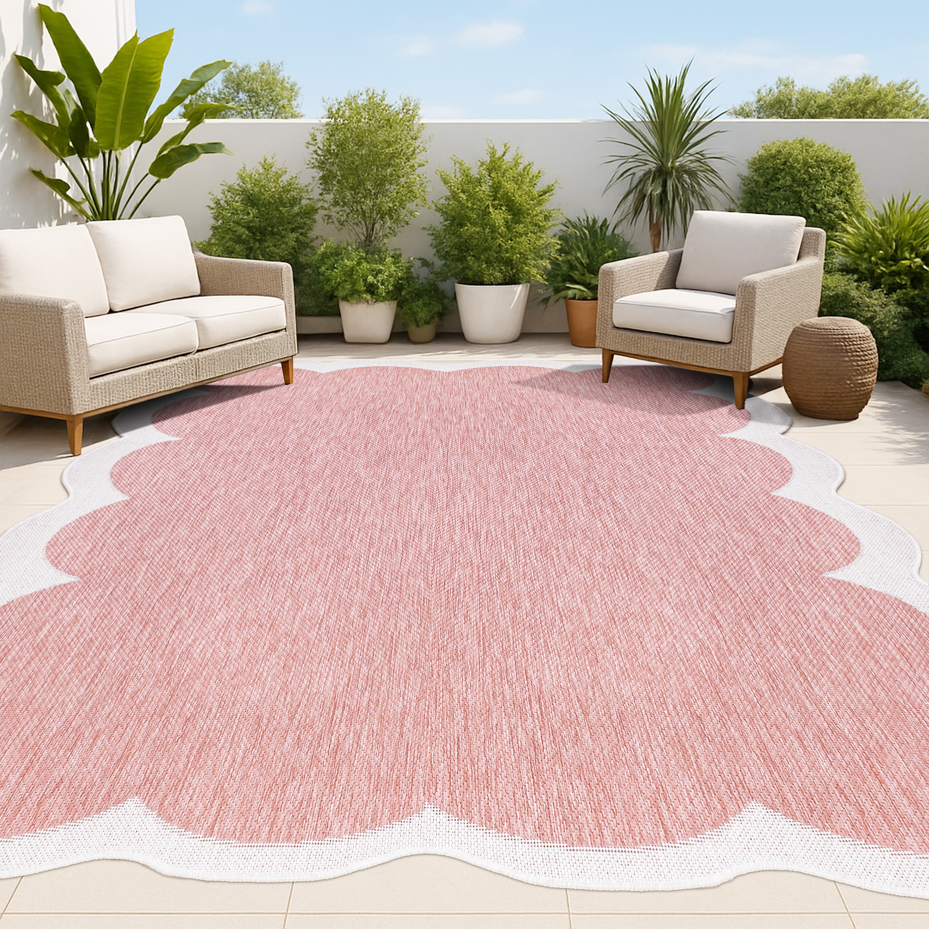 JONATHAN  Y SHP103B-9 SHAPES Alice Classic Cottage Two-Tone Scalloped 9 x 12 (ft) Loomed Light Rose/Cream Rectangular Indoor/Outdoor Border Coastal Pet Friendly Area rug