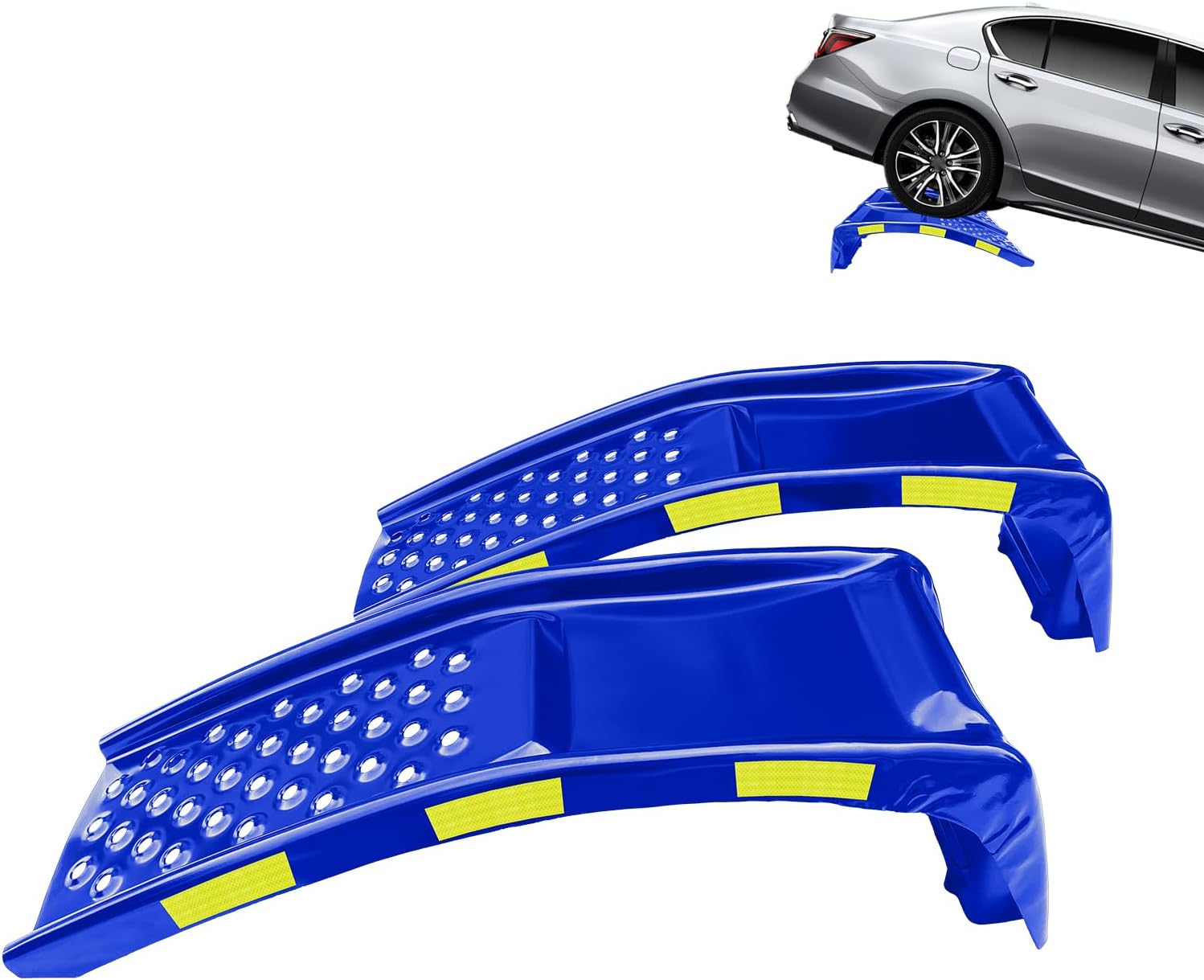 GAOMON 2 Pack Heavy Duty Car Service Ramps 8 000LB Capacity Steel Automotive Truck Ramps with Reflective Safety Stickers for Garage Use Blue