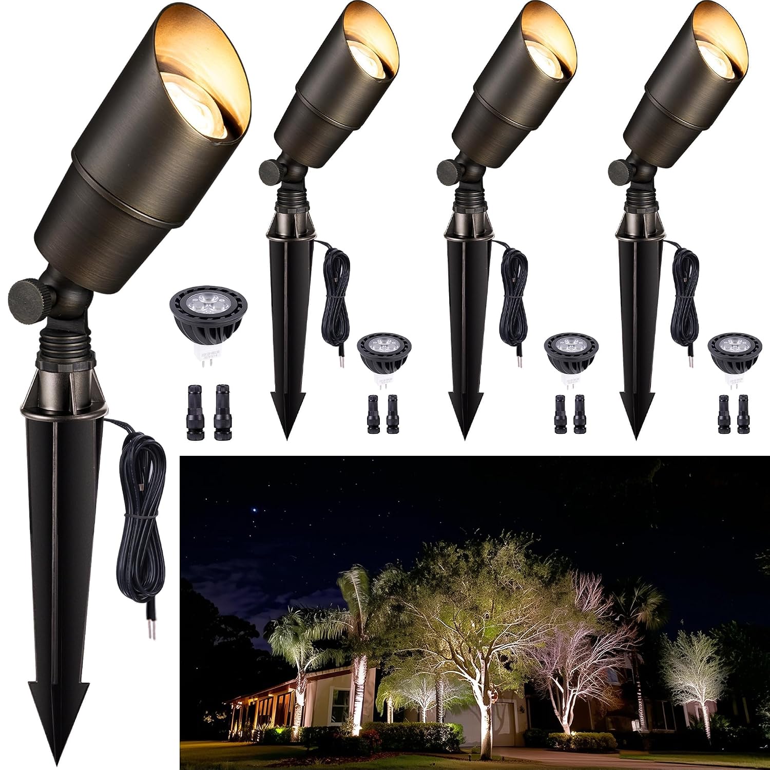 Gardenreet - Low Voltage 12V Solid Brass Outdoor Landscape Spotlight 5W 4000K Natural White MR16 ...