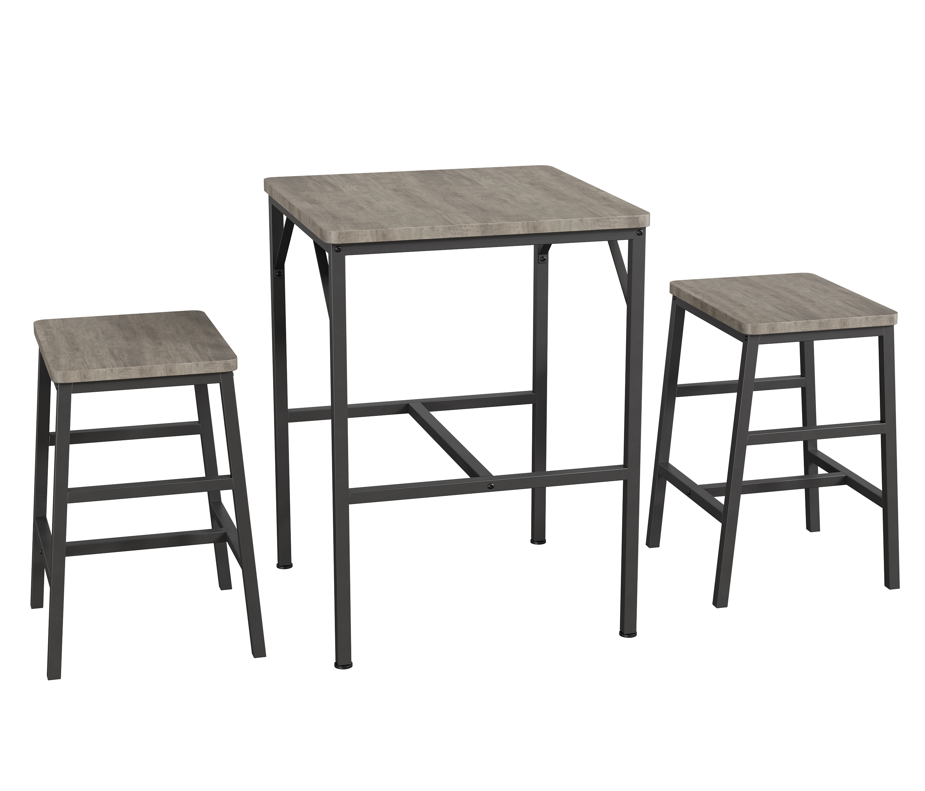 Garvee Bar Table and Chairs Set for 2 High Top Pub Table Set 3 Piece Small Dining Table Set with 2 Stools Industrial Square Kitchen Table for Breakfast Nook Living Room and Small Spaces