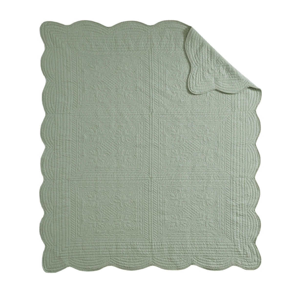 Rbied NDLJ-131 60x72 in Seafoam Oversized Quilted Throw with Scalloped Edges