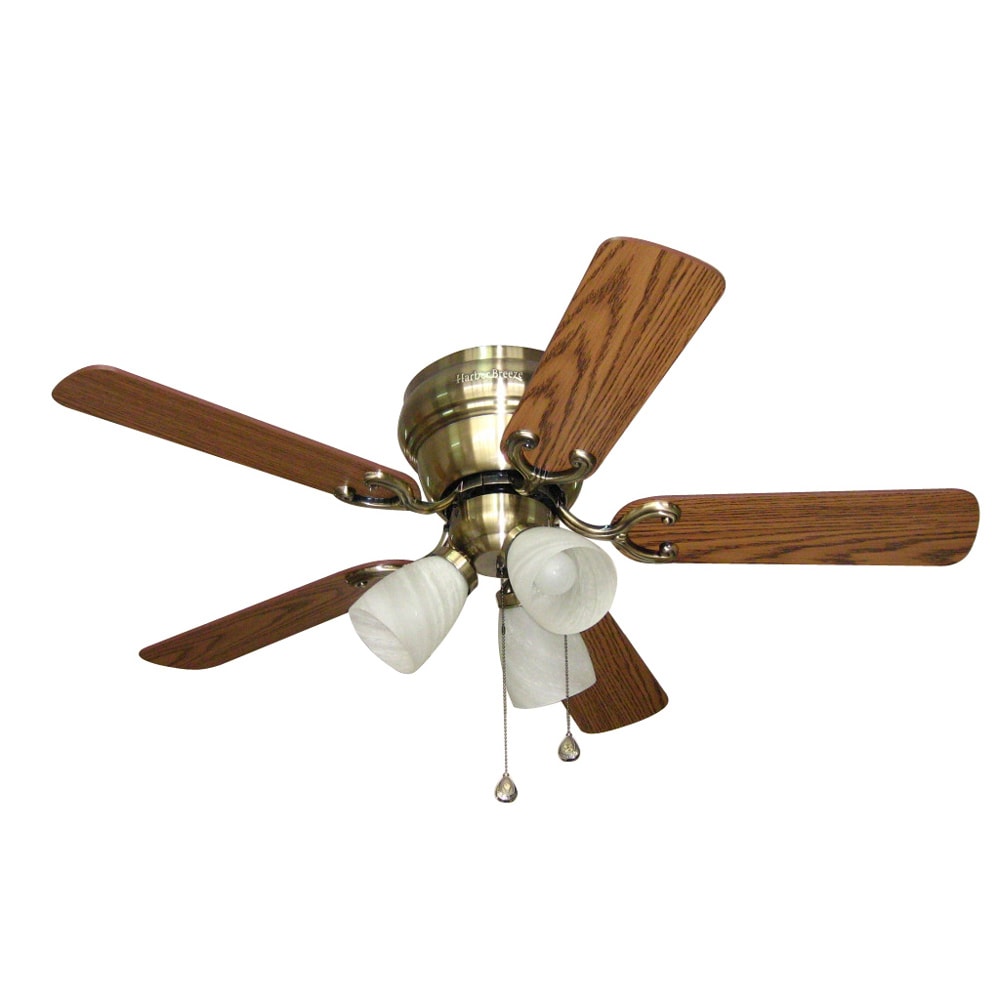 Harbor Breeze Centreville 42-in Antique Brass Indoor Flush Mount Ceiling Fan  with Light (5-Blade) in the Ceiling Fans department at