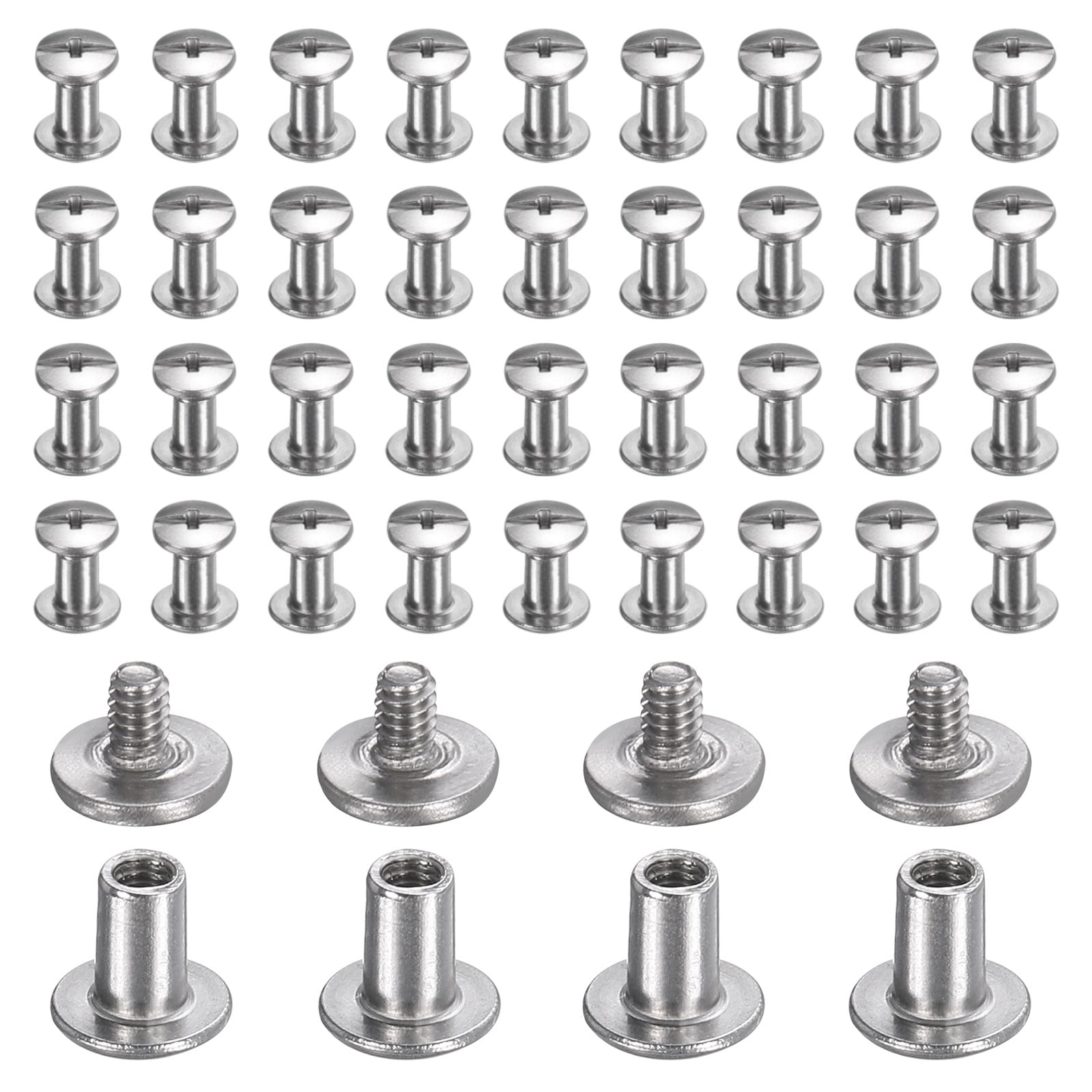 Harfington 40set Chicago Screw M2x5mm 3mm Length Metal Phillips Nail Rivet Stud Bolts Rivets Binding Post Screw for DIY Leather Belt Bag Craft Bookbinding Silver #S26091003UX4566