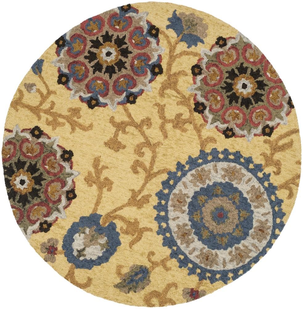 Safavieh BLM401B-6R Blossom Strasburg 6 x 6 (ft) Tufted Wool Gold/Multi Round Indoor Floral/Botanical Area rug