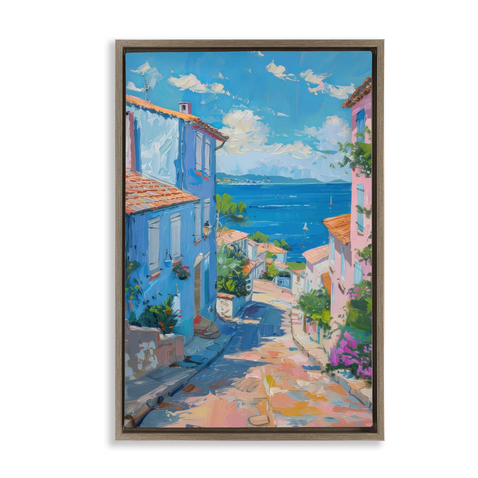 Stupell Industries BT-732-FFE-16X24 Quiet Seaside Town's Path Floating Frame design by LSR Design Studio