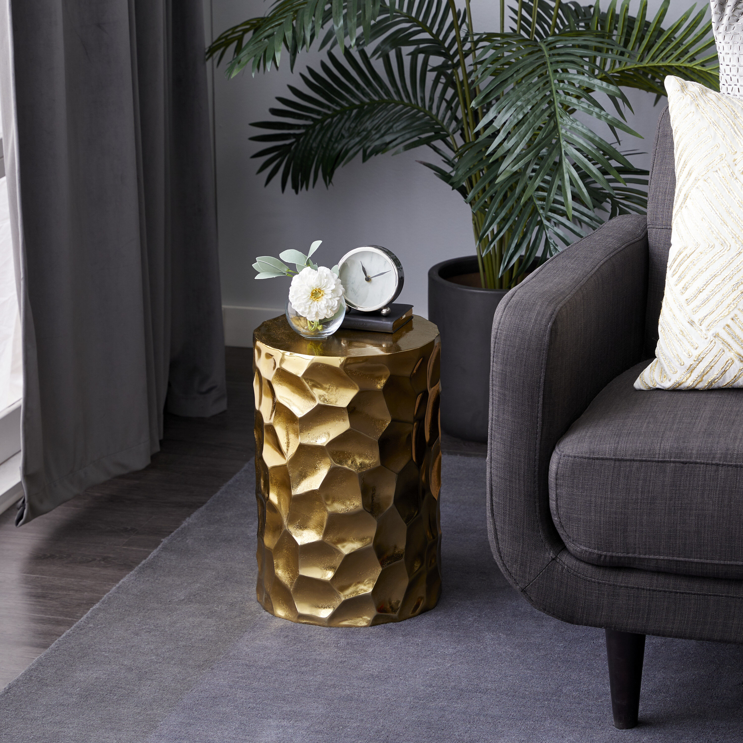 Grayson Lane 80871 12-in W x 18-in H Gold Metal Round Glam End Table