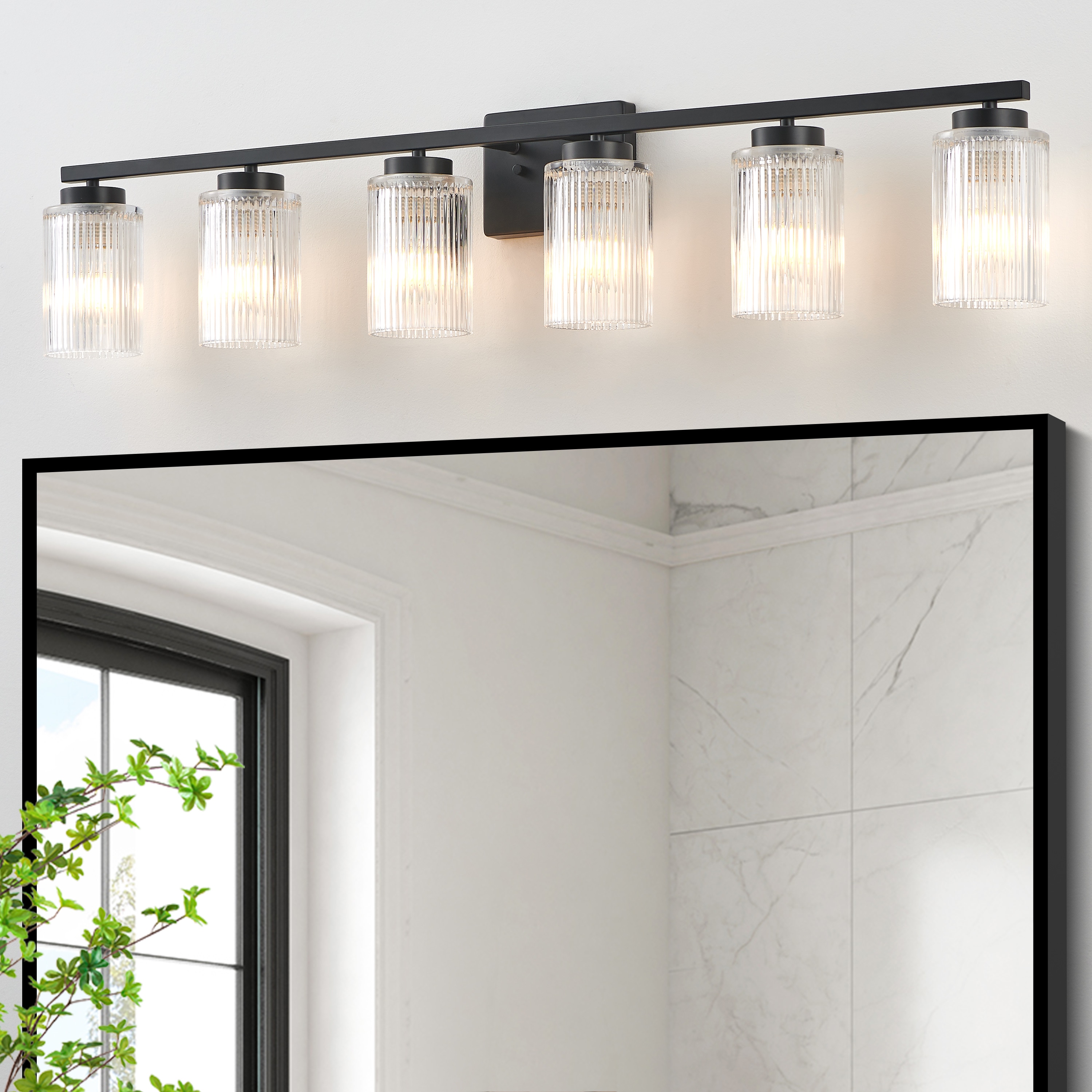 KAWOTI Harlan 43-in 6 Light Matte Black Modern/contemporary Bathroom Vanity light
