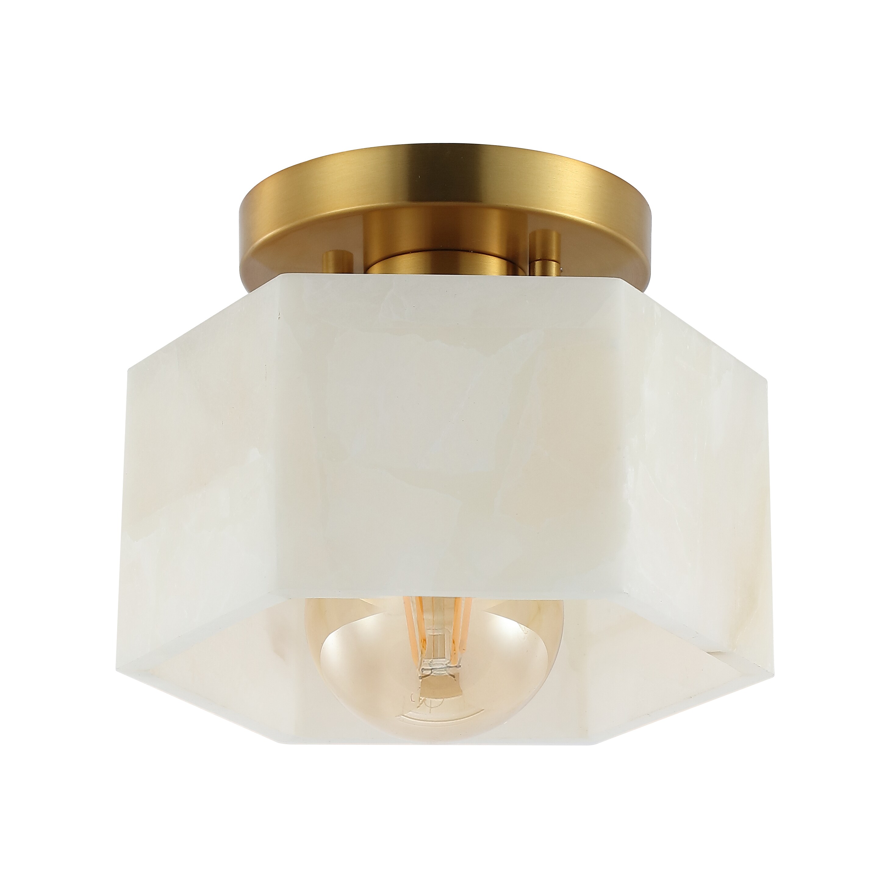 Tessa 8" White Marbling Brass LED Semi Flush Mount Light