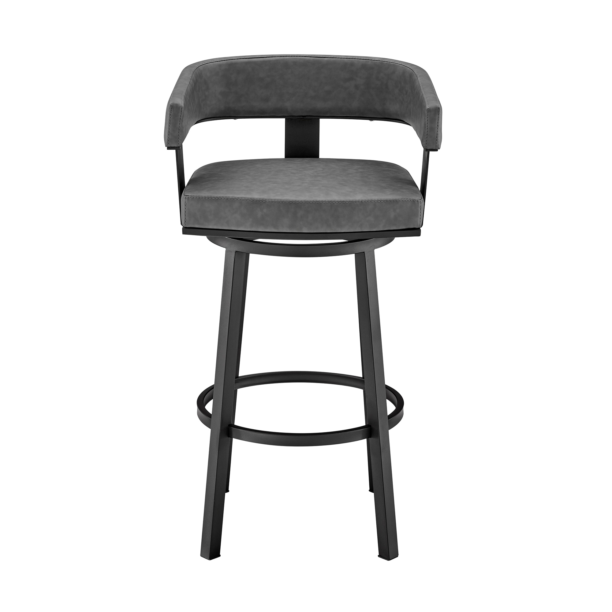 Lux Gray & Black Faux Leather 26" Swivel Metal Bar Stool