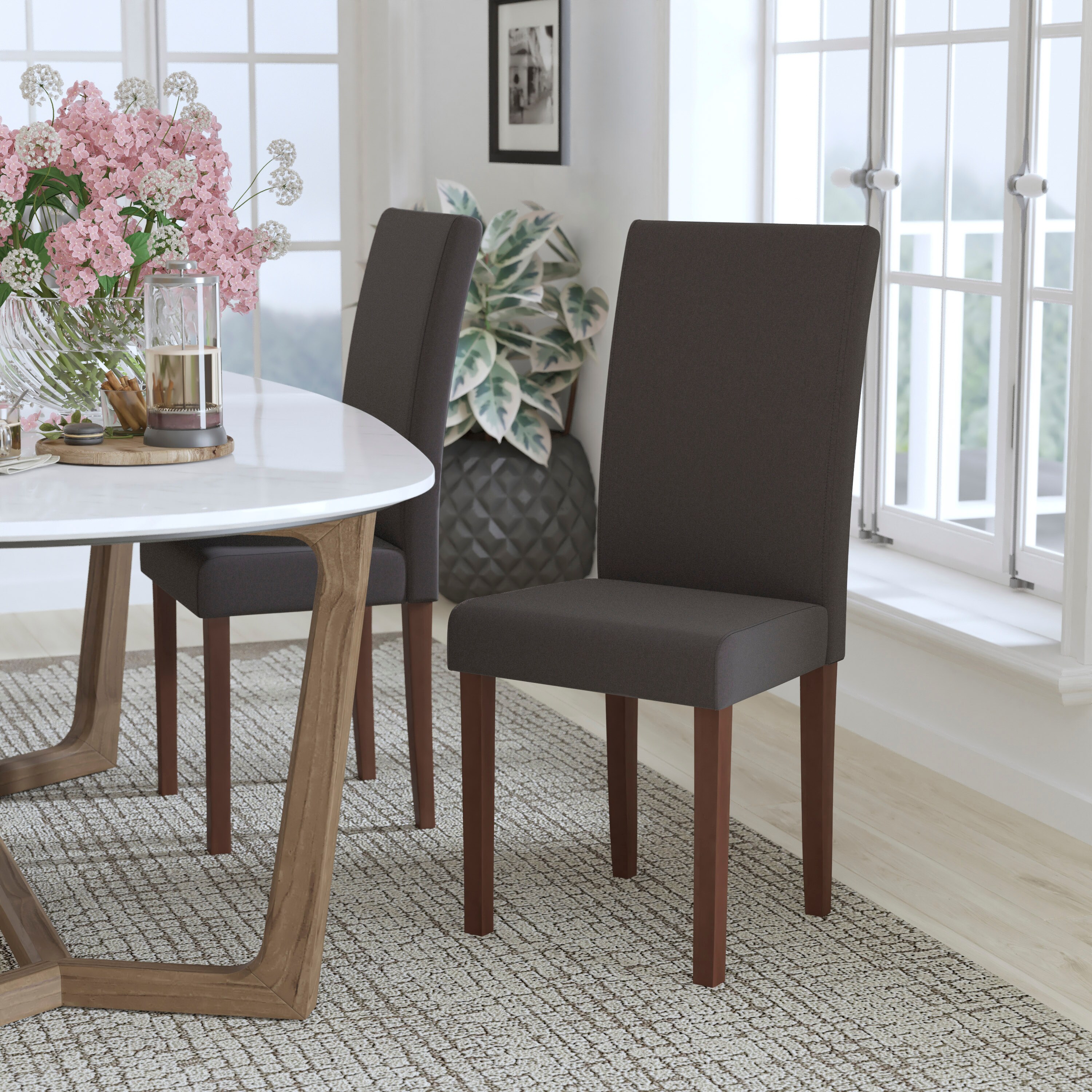 Flash Furniture 889142259923 Greenwich Contemporary/Modern Polyester/Polyester Blend Dining Side Chair (Wood Frame)