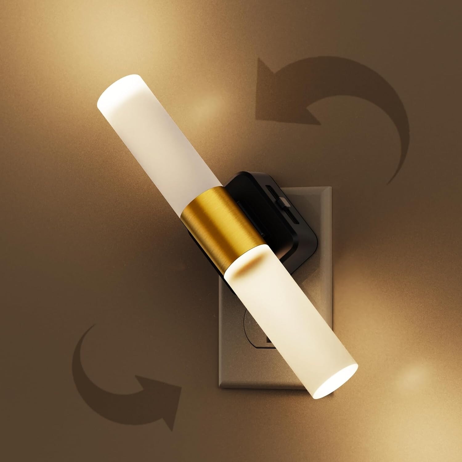 DORESshop LSC-GY21702US LED Night Light Plug into Wall 3000K Soft White 0 100LM Adjustable Brightness 180 Rotating Plug Auto Light Sensor for Bathroom Bedroom Matte White