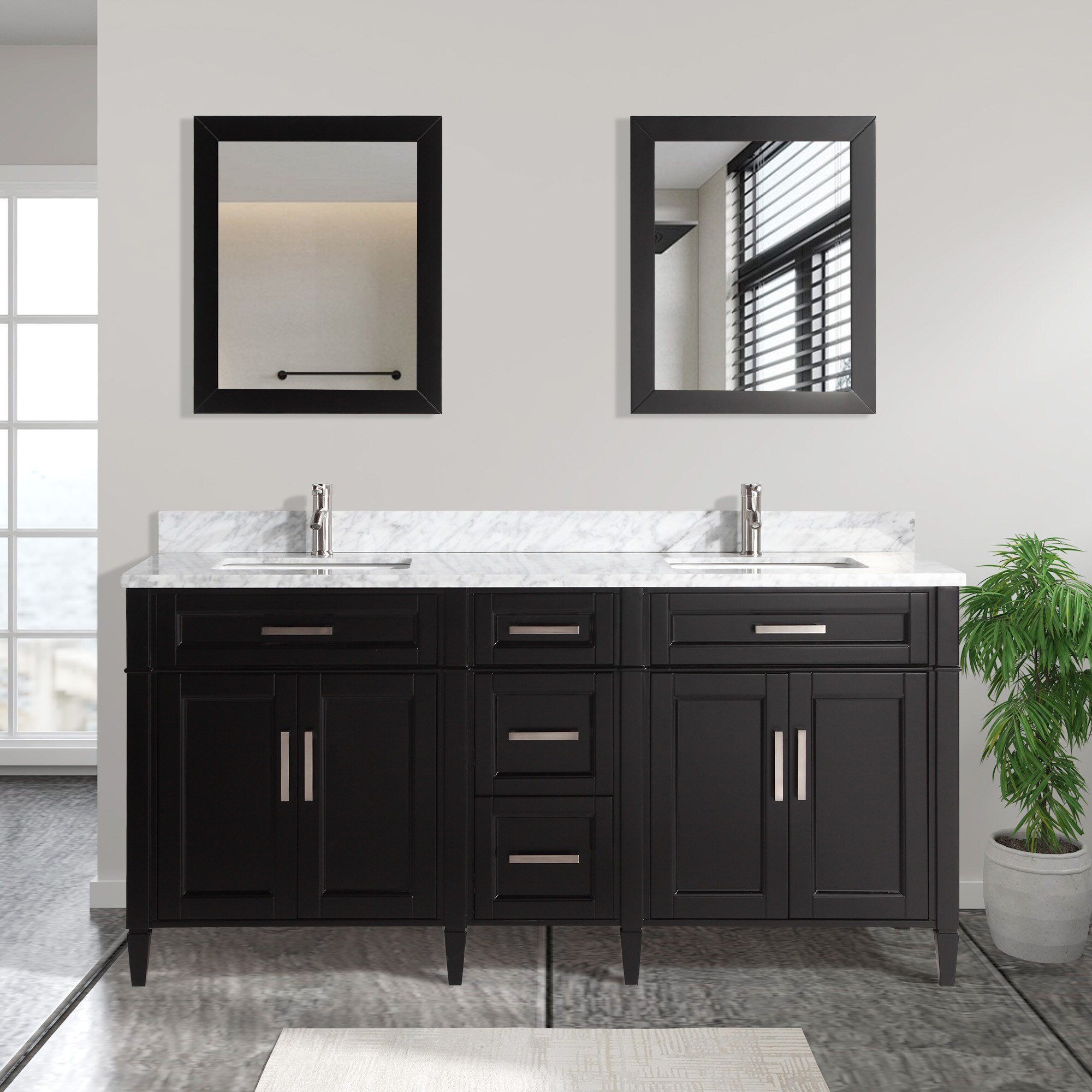 Vanity Art VA2072-DE Savona 72-in Espresso Undermount Double sink Bathroom Vanity with White with Grey Veining Marble Top (Mirror Included)