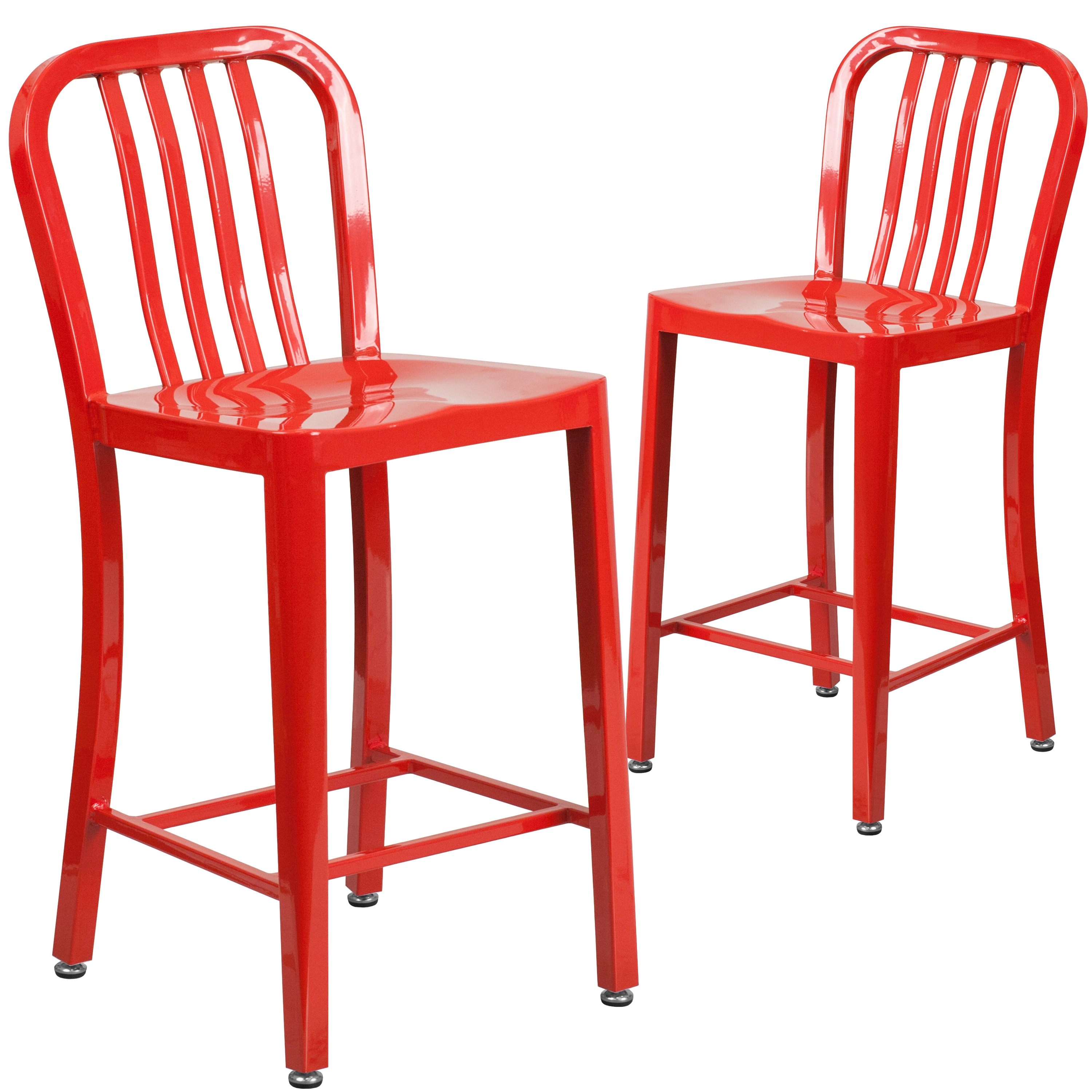 Flash Furniture 889142065272 Gael Commercial Grade 2 Pack 24-in High Red Metal Indoor-Outdoor Counter Height Stool with Vertical Slat Back
