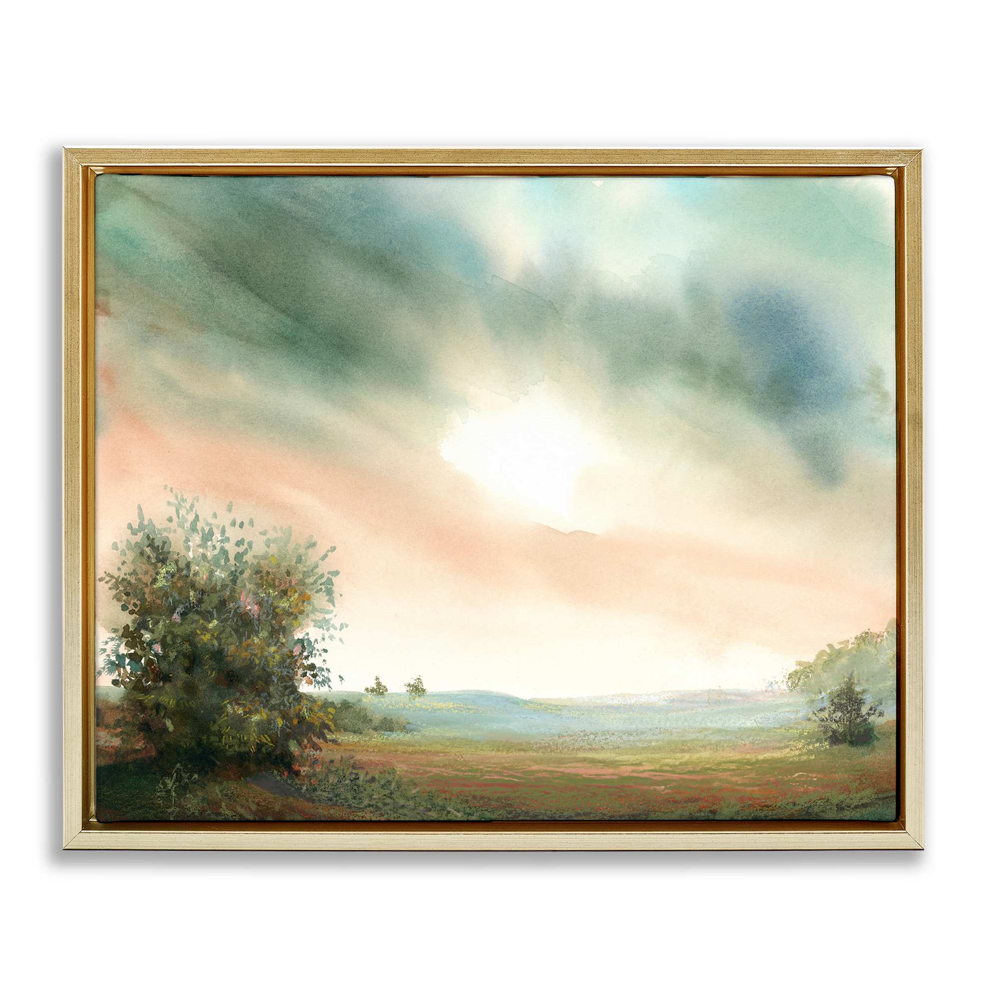Stupell Industries BS-101-FFG-16X20 Sunrise over Pastoral Field Gold Framed Floater Canvas Wall Art By Ashley Davis 21 x 17