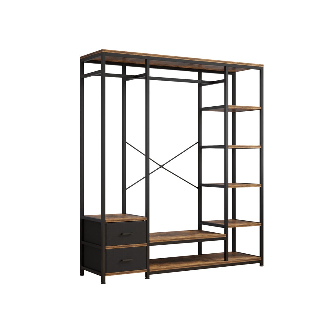 Winado Freestanding Brown Steel Clothing Rack with Shelves, Drawers ...