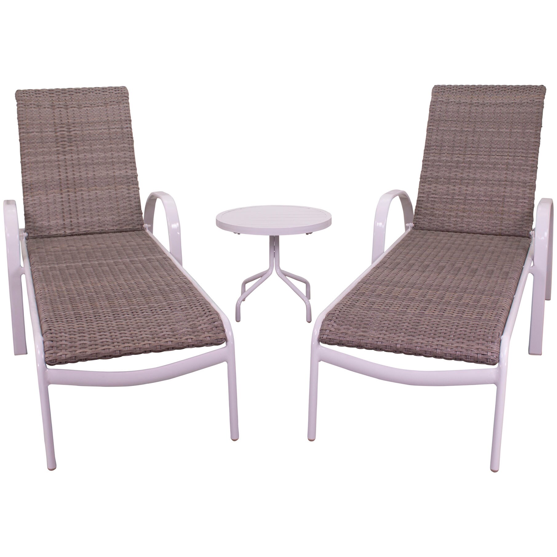 Courtyard Casual Santa Fe Wicker 3 PC Chaise Lounge Set Includes One 20 End Table and Two Chaise Loungers - White