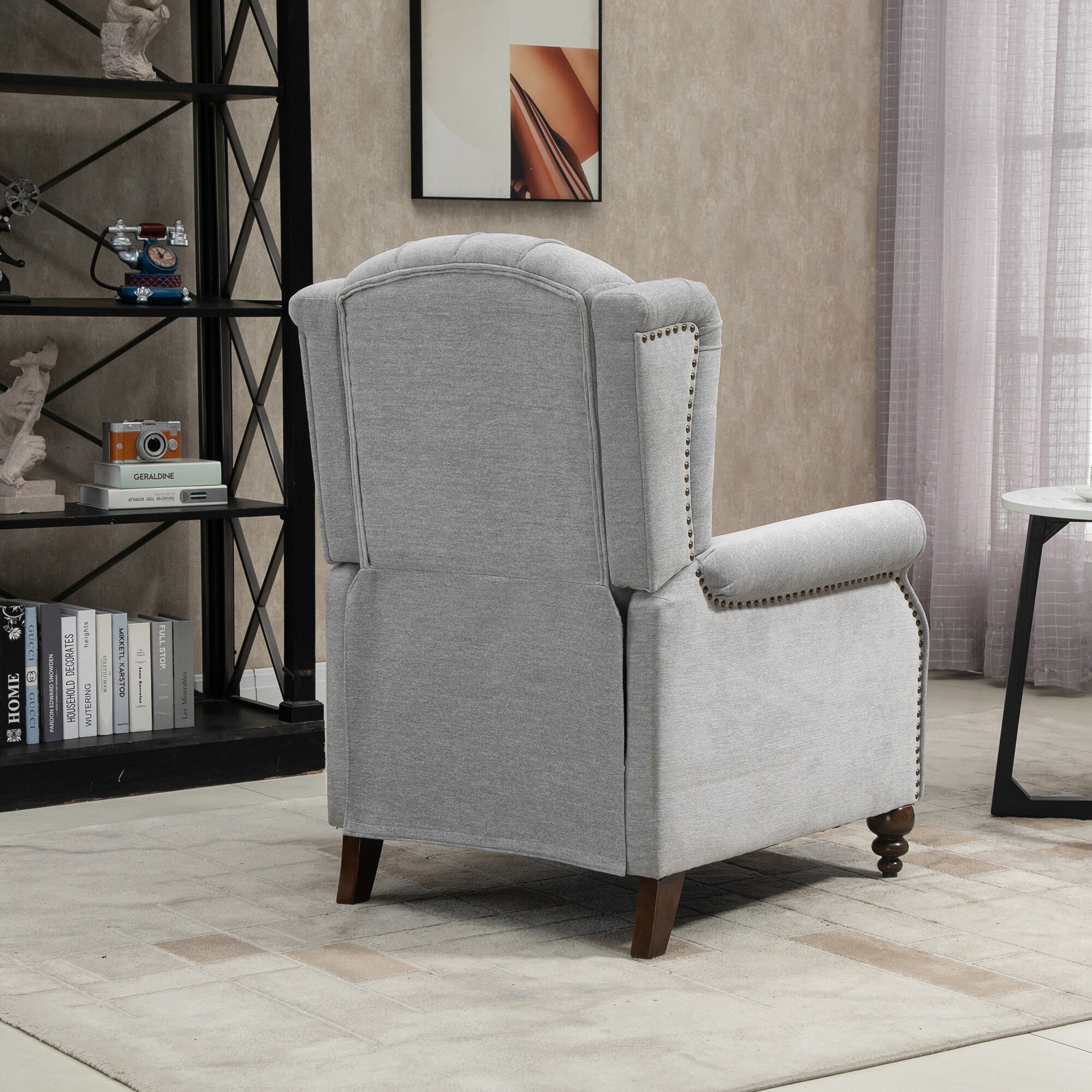 Gray Velvet Upholstered Recliner with Button Tufting