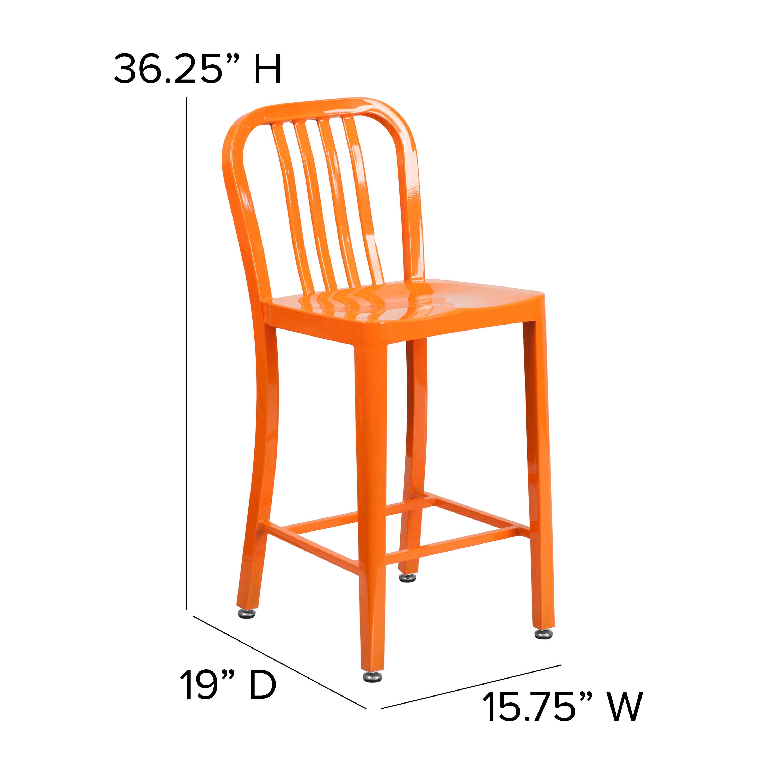 24" High Orange Metal Indoor-Outdoor Counter Height Stool