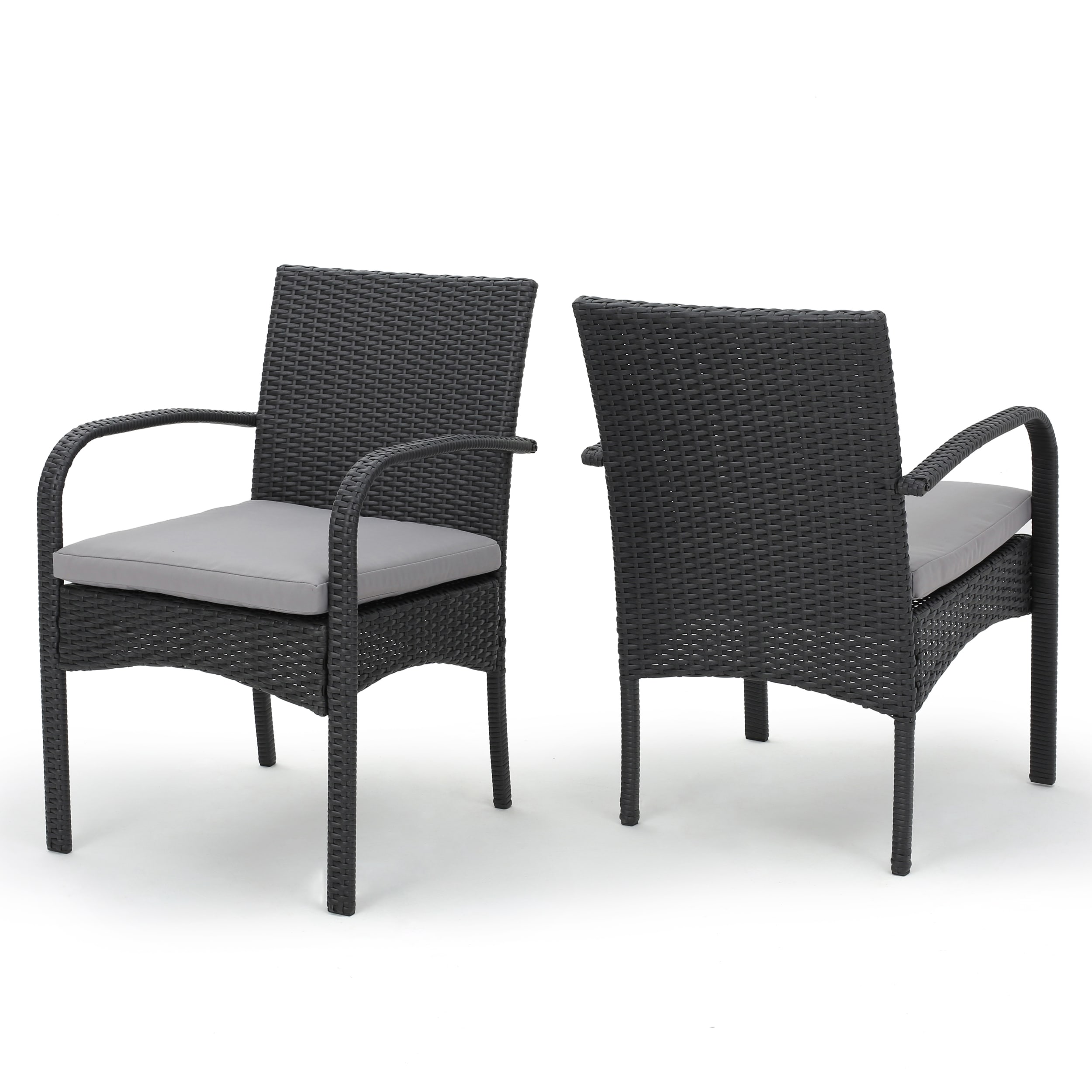 Gray Wicker Outdoor Dining Chair Set with Cushions
