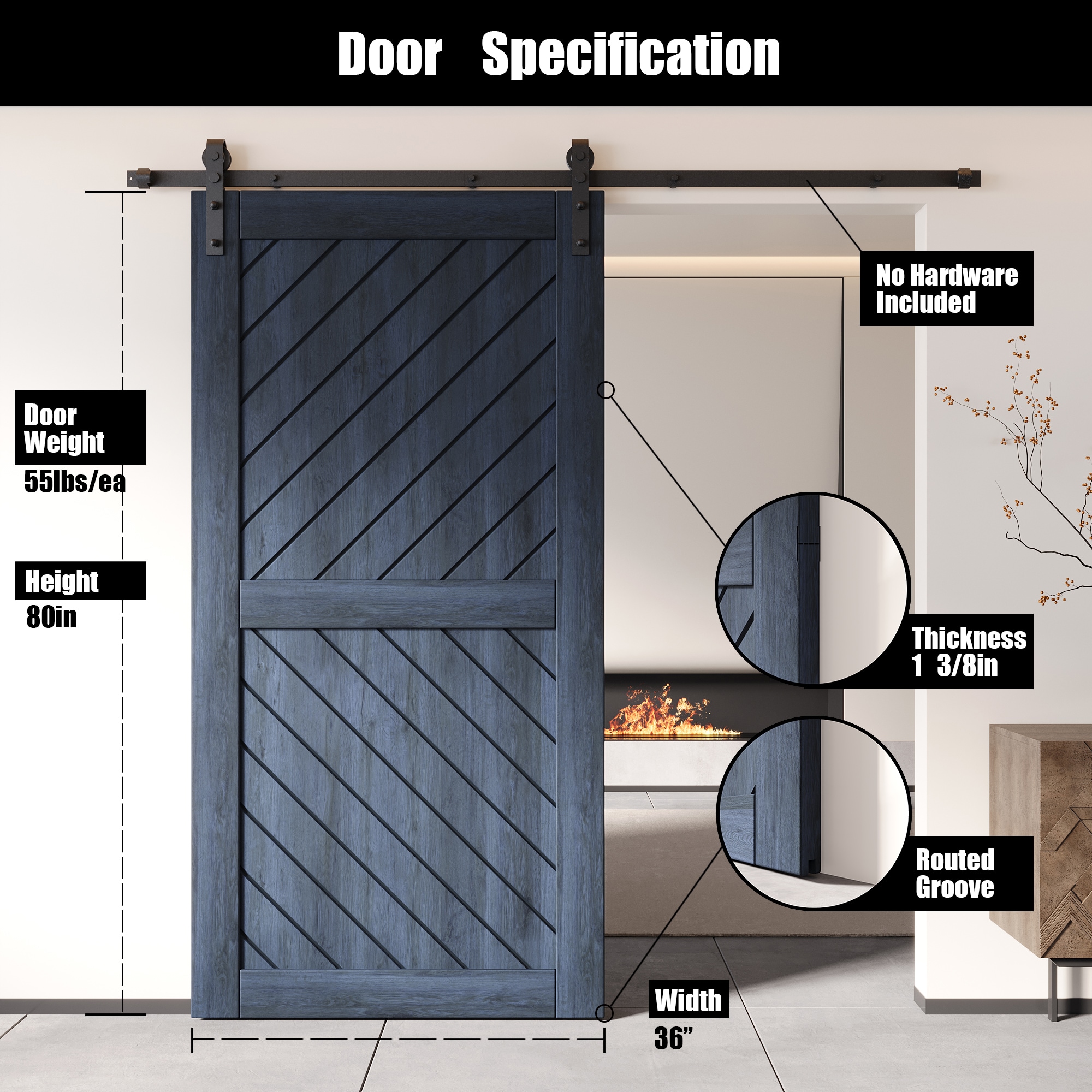HOMACER XT3-3680-NA Barn-Doors - View #2
