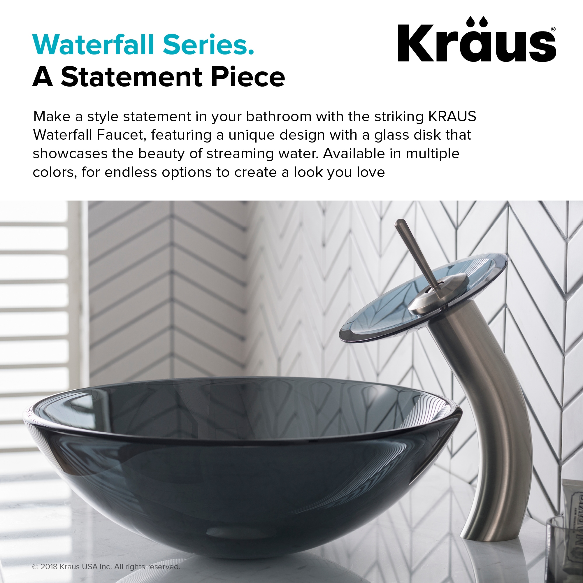 Satin Nickel and Glass Single Hole Vessel Faucet