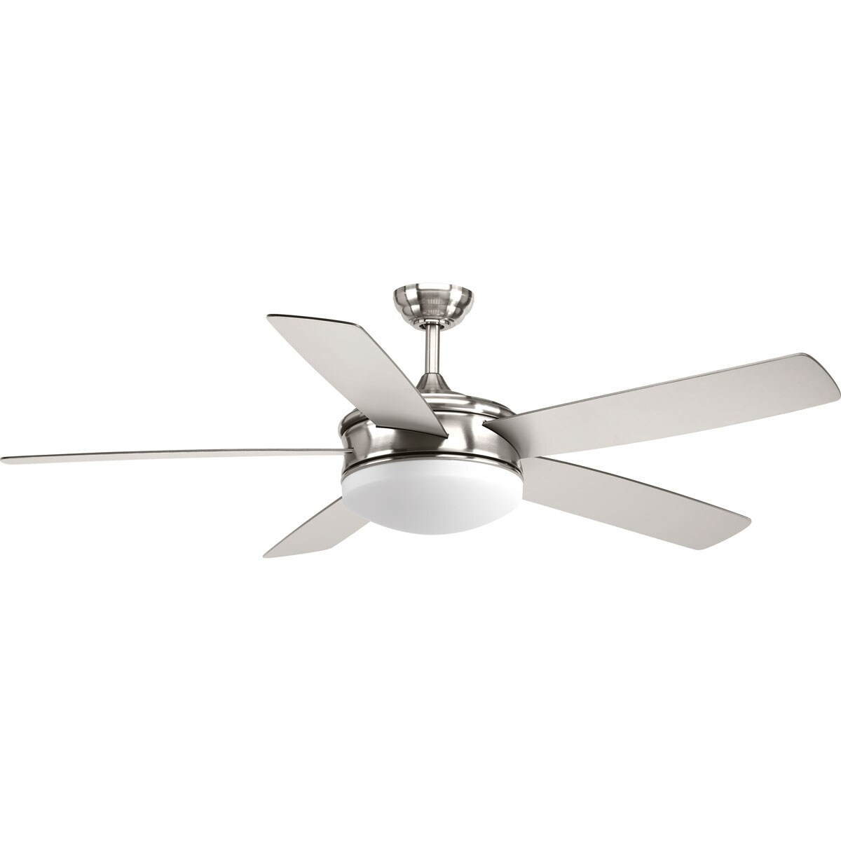 Progress Lighting P2548-0930K Fresno 60-in Brushed Nickel Integrated LED Indoor Downrod or Flush Mount Ceiling Fan with Light and Remote (5-Blade)