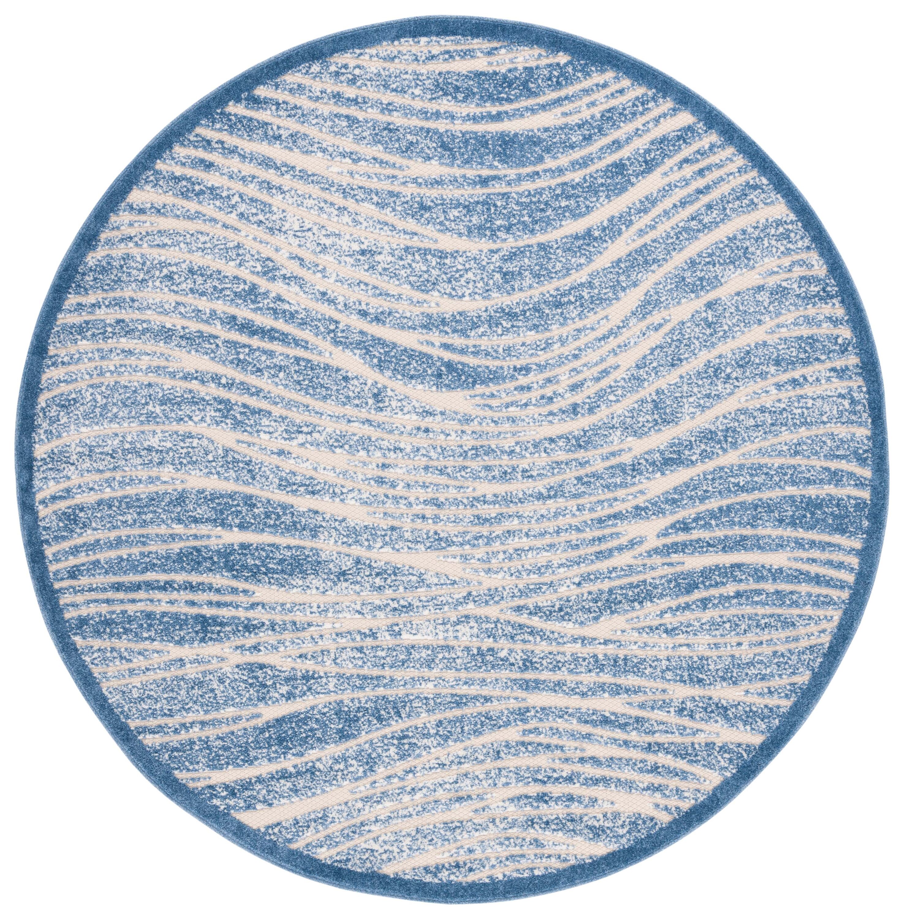 Safavieh COT971N-7R 7 x 7 (ft) Loomed Blue Round Indoor/Outdoor Border Mid-Century Modern Area rug