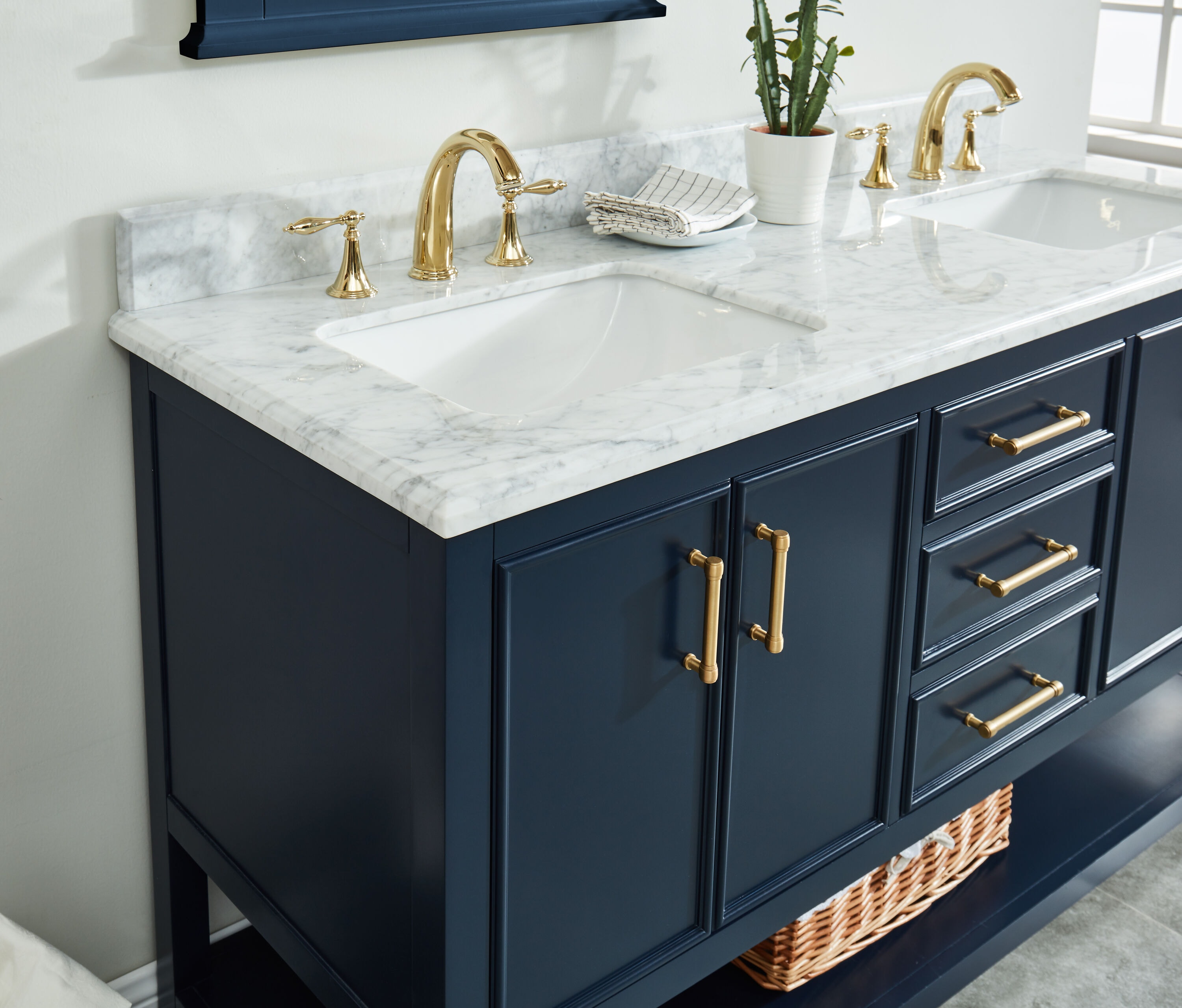 Allen + Roth Presnell 61-in Dove White Double Sink Bathroom Vanity with Carrara White Natural Marble Top | 261065