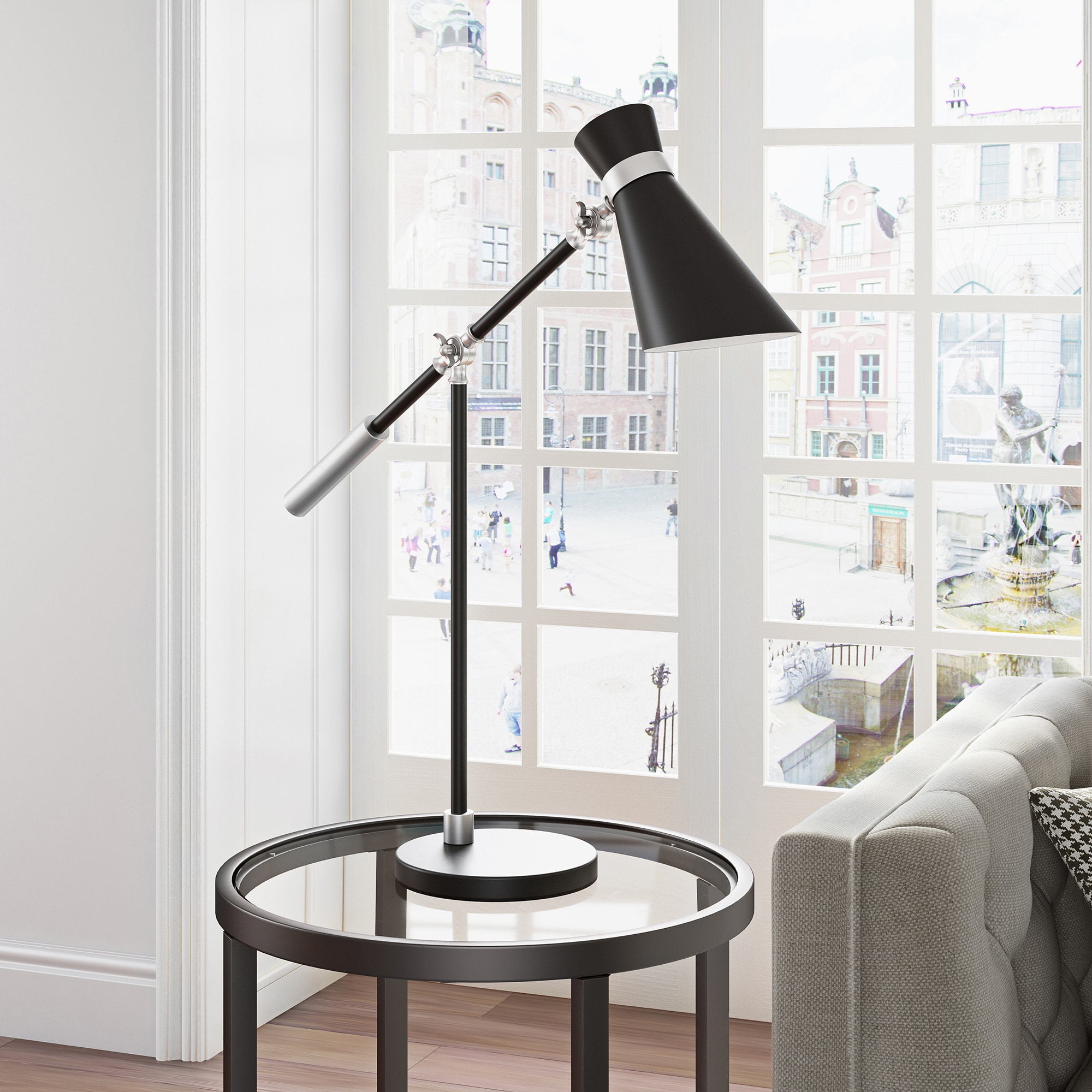 Hailey Home TL0227 Rex 3000-in Black/Brushed Nickel Rotary Socket Table Lamp with Metal Shade