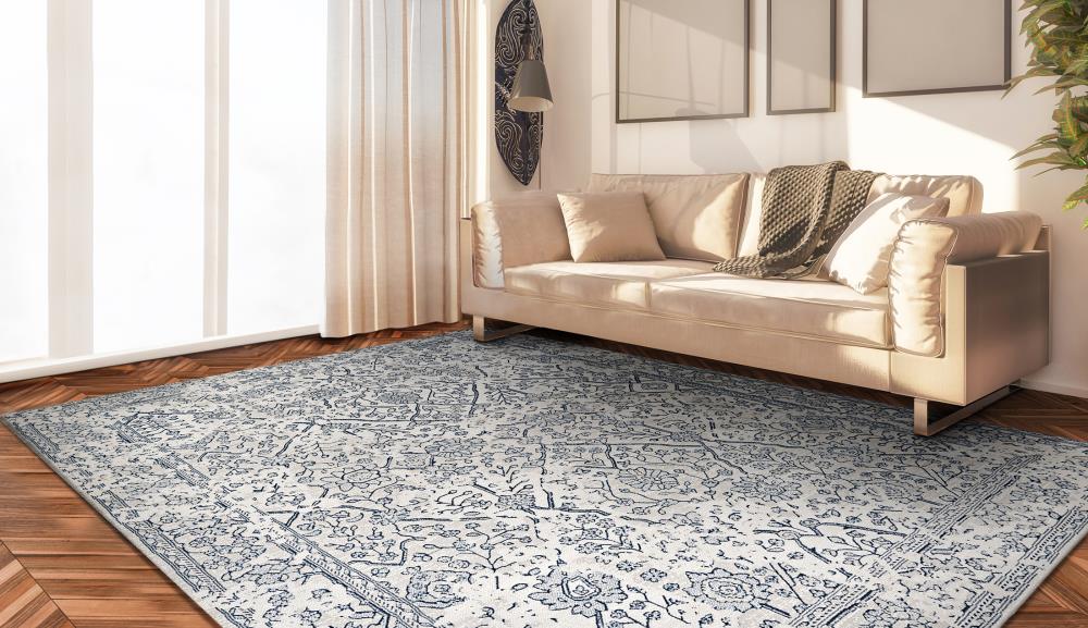 Couristan 89740567022710U MARINA 2 x 7 (ft) Polypropylene Oyster-Slate Blue Rectangular Indoor Floral/Botanical Runner rug